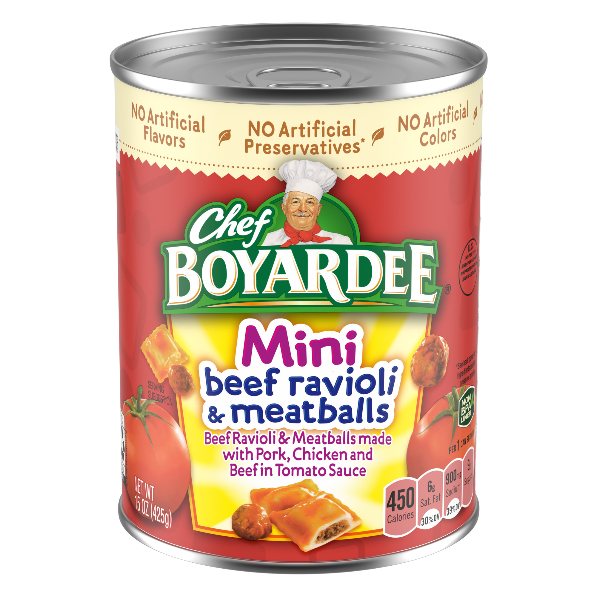 Chef Boyardee Mini Beef Ravioli And Meatballs In Tomato Sauce, 15 oz Can, Ready-To-Eat Packaged Meal