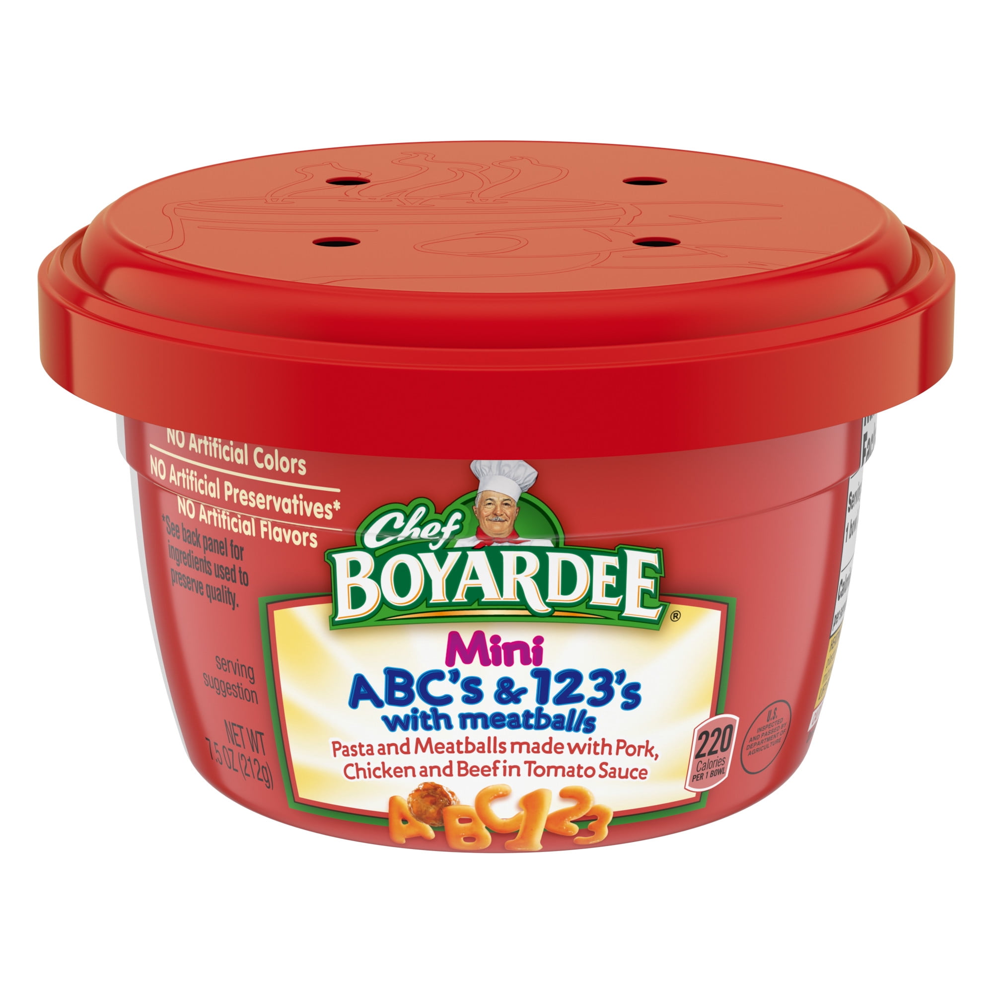 Chef Boyardee Mini ABC's and 123's with Meatballs in Tomato Sauce, Microwavable Meal, 7.5 oz. Bowl