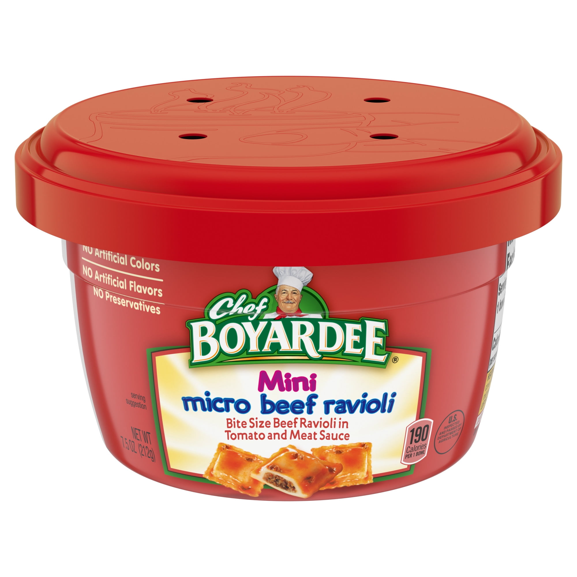 Chef Boyardee Mini Micro Beef Ravioli in Tomato and Meat Sauce, Microwavable Meal, 7.5 oz. Bowl