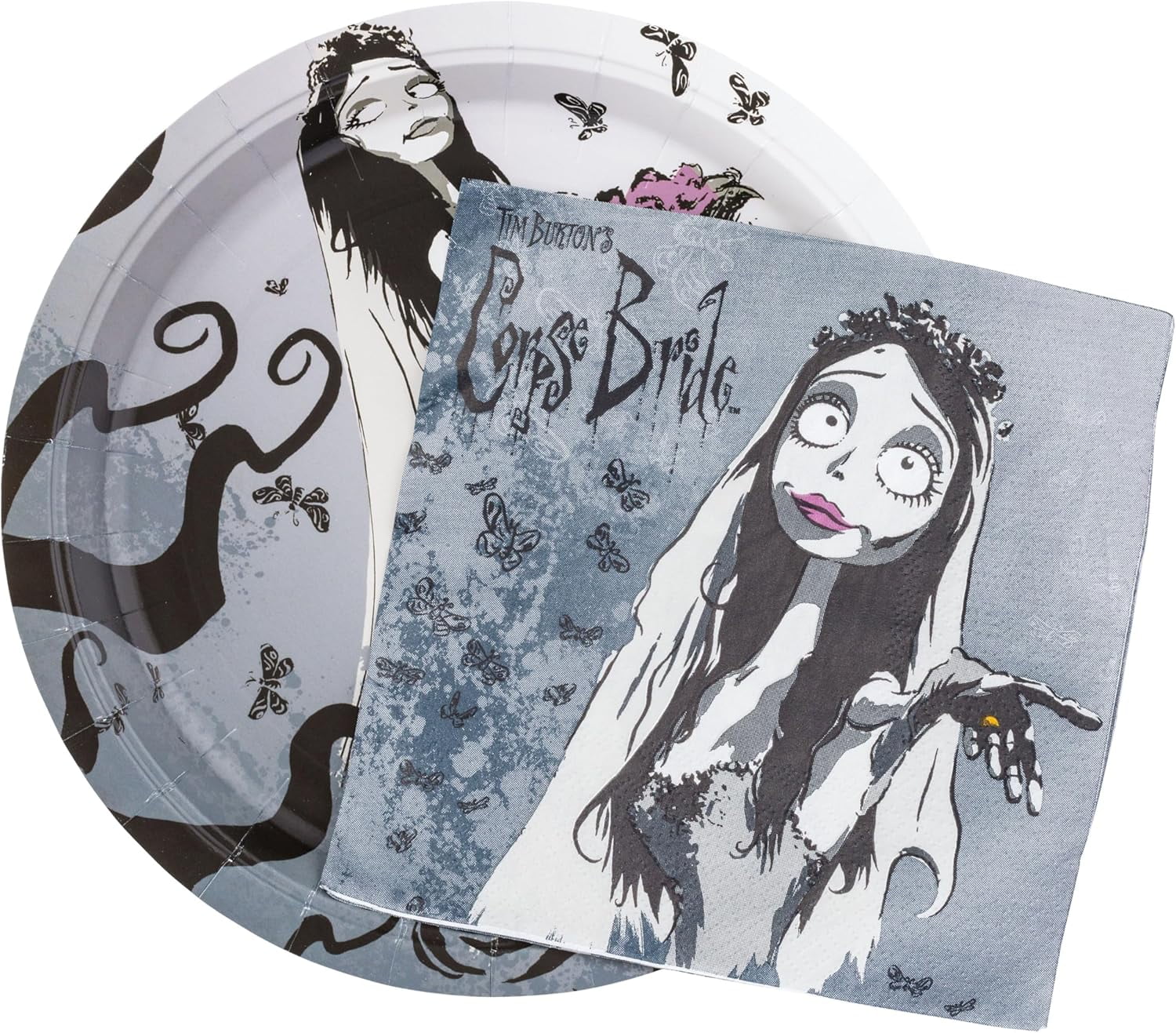 Corpse Bride Butterflies And Roses 32ct Paper Napkin and Plate Party Pack