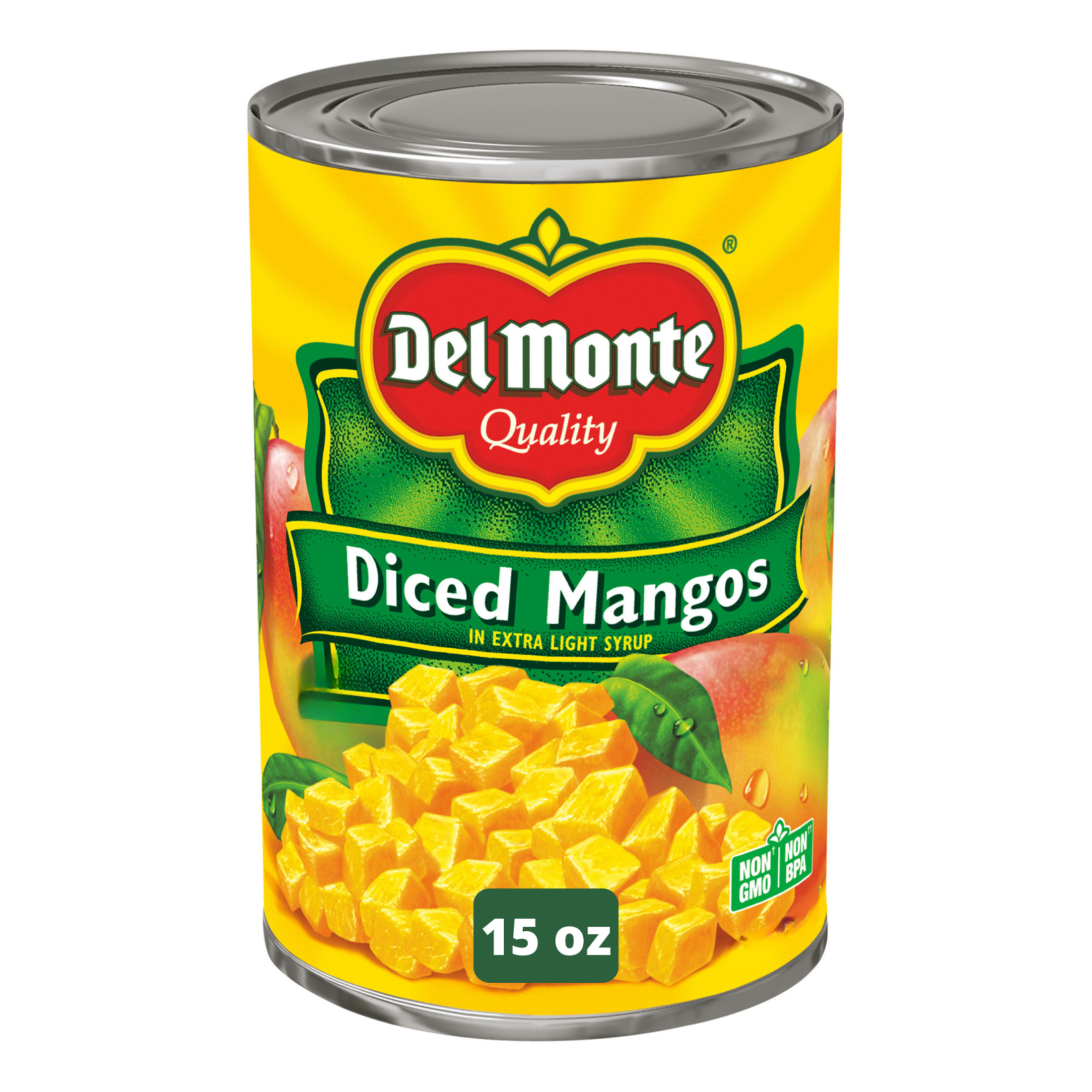 Del Monte Diced Mango in Extra Light Syrup, Canned Fruit, 15 oz Can