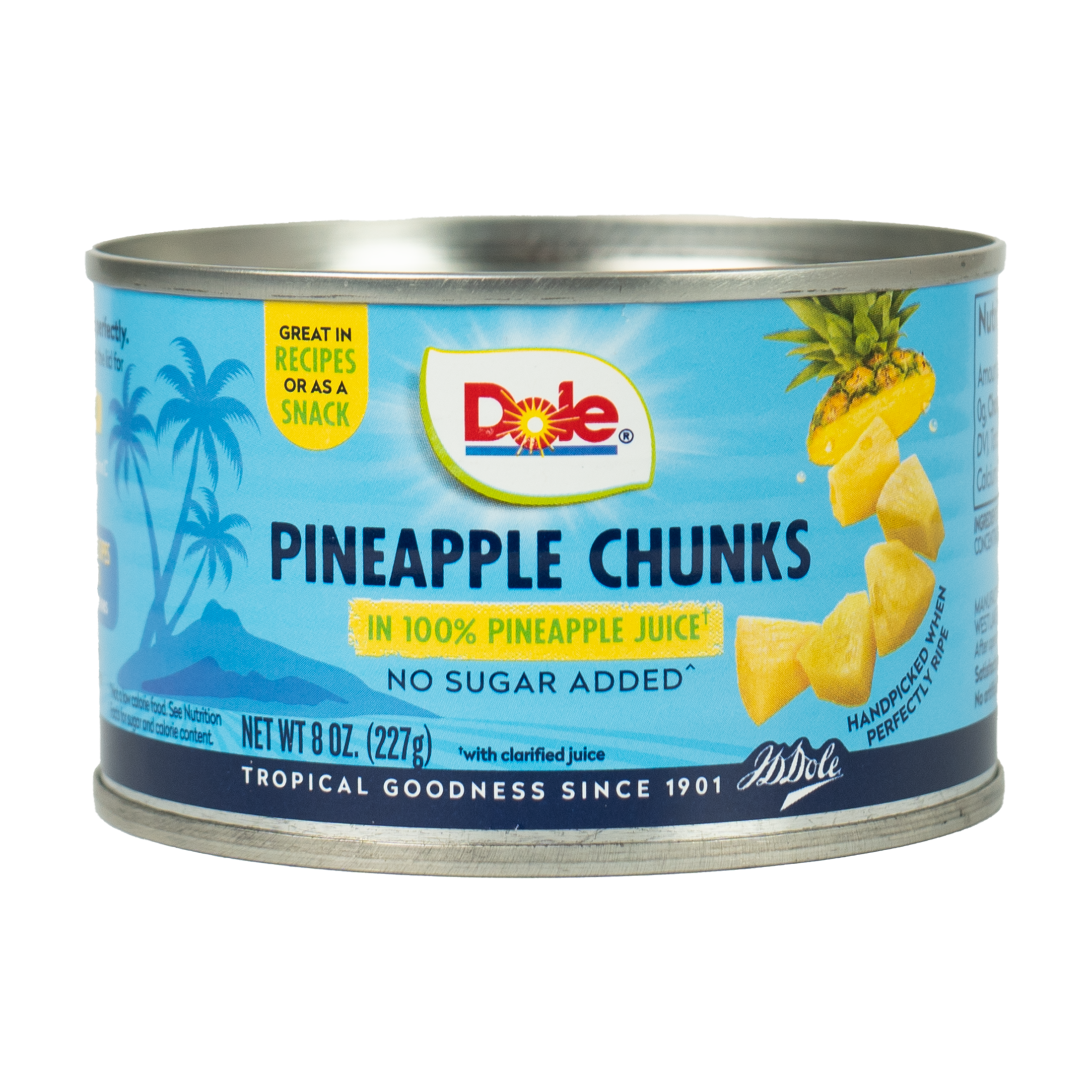 Dole Canned Pineapple Chunks in 100% Pineapple Juice, 8 oz, Shelf Stable, Aluminum Can