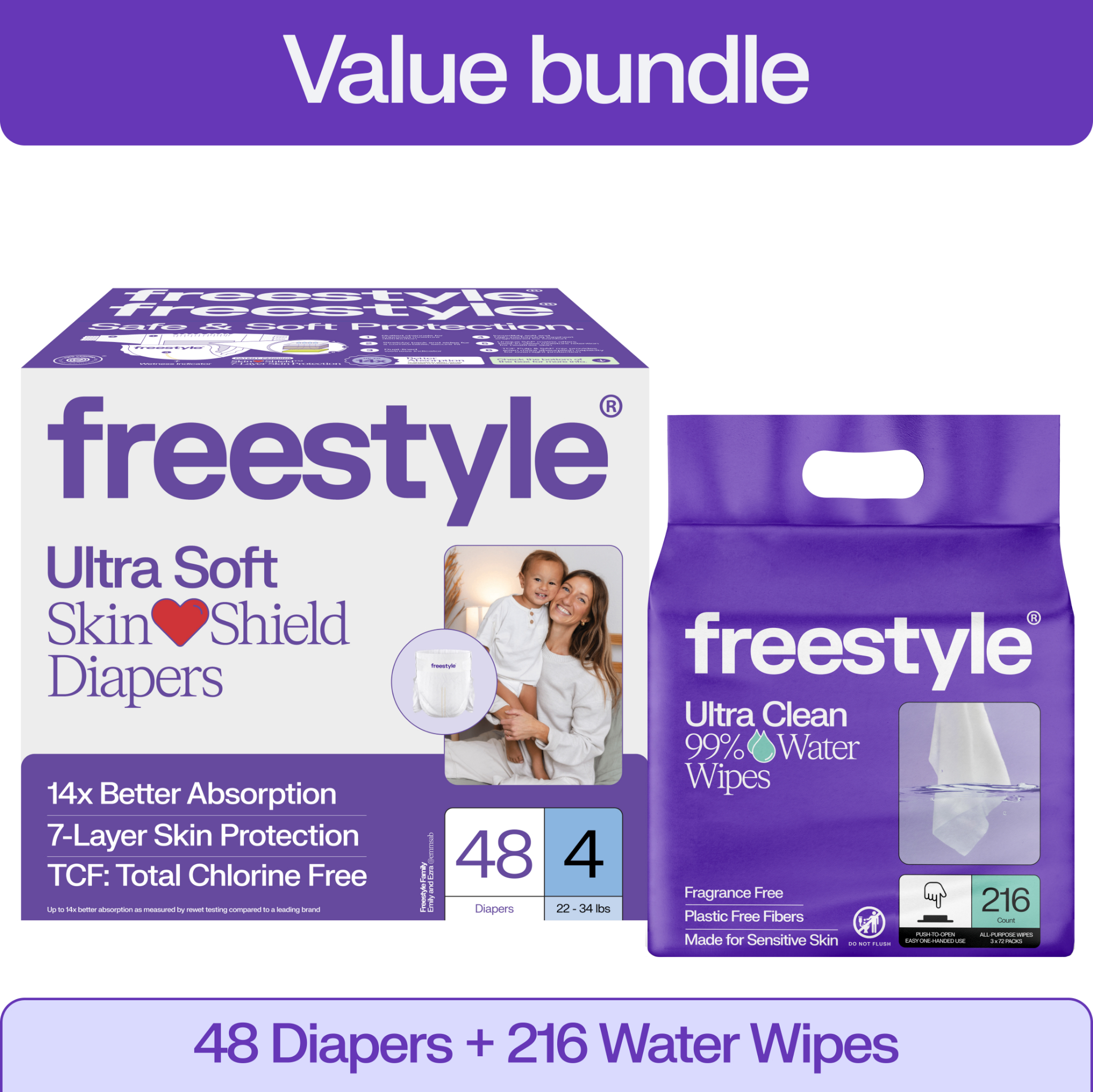 Freestyle Diapers & Fragrance Free Baby Wipes Bundle
