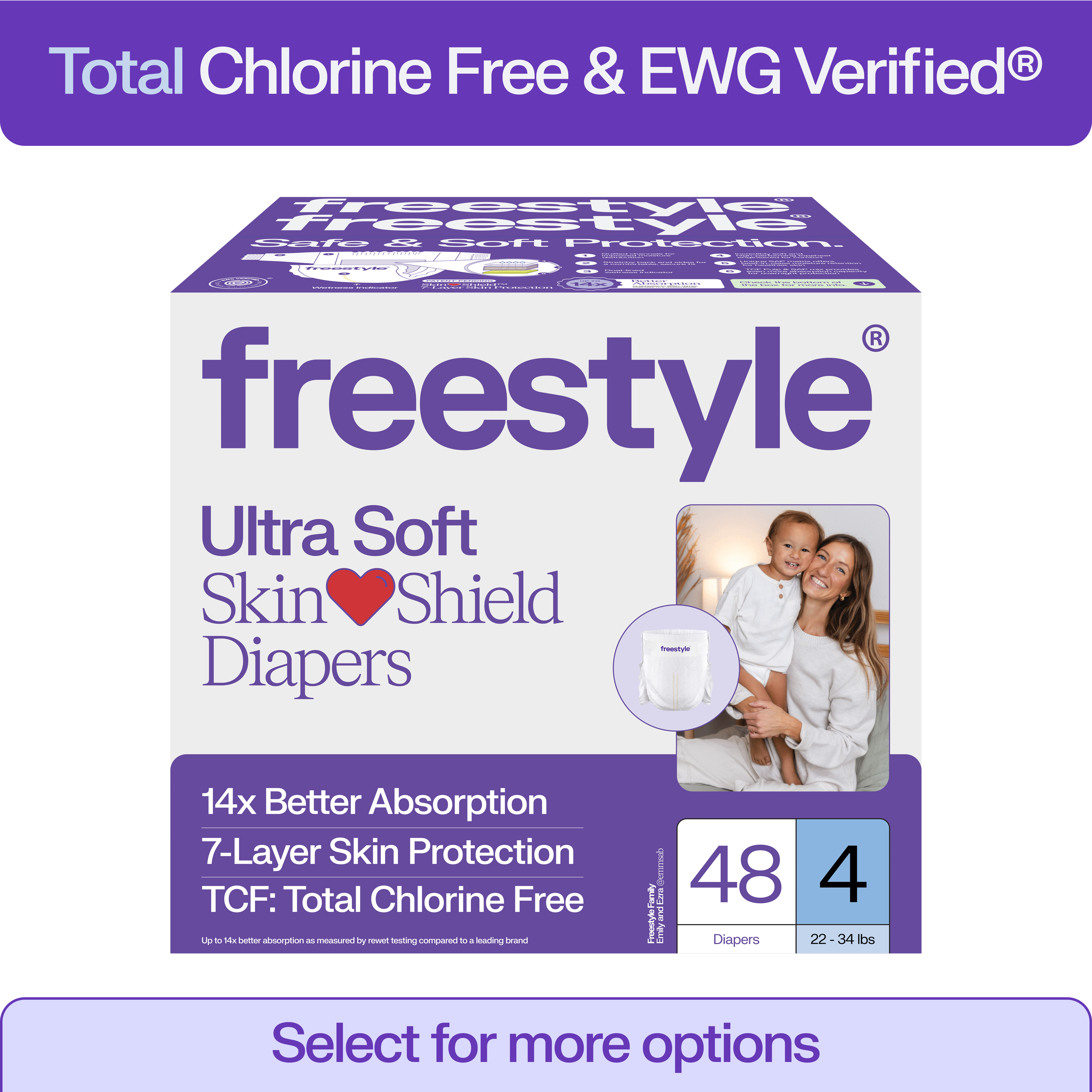 Freestyle Total Chlorine Free 14x Better Absorption Hypoallergenic EWG Verified® Baby Diapers