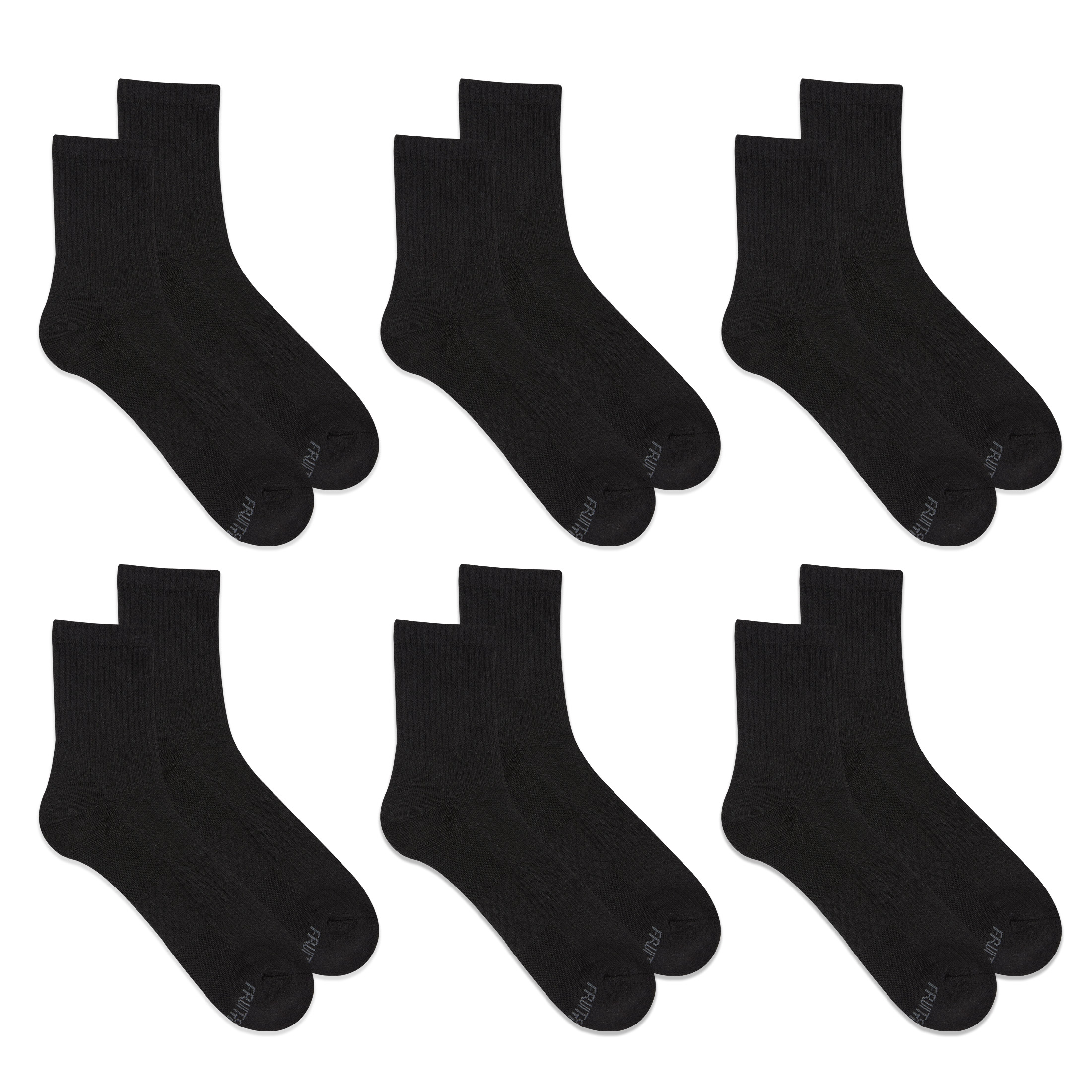Men's All Day Comfort Mid Ankle Socks, Black, Sizes 6-12 (6-Pack)