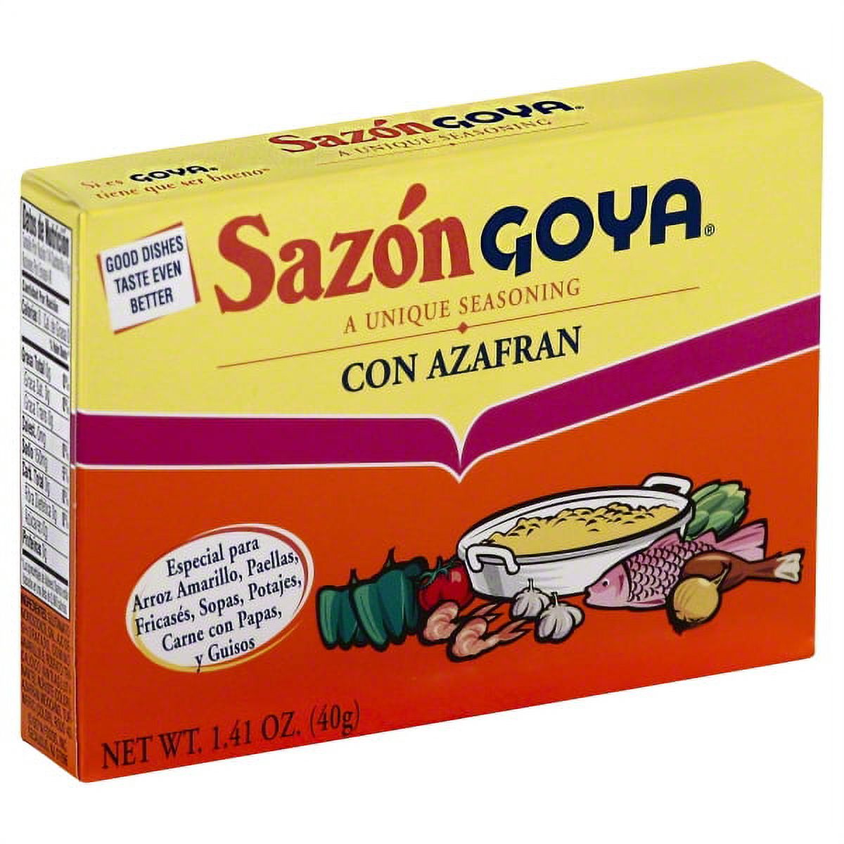 GOYA Sazon with Azafran Seasoning Mix, 8 Packets, 1.41 oz Box
