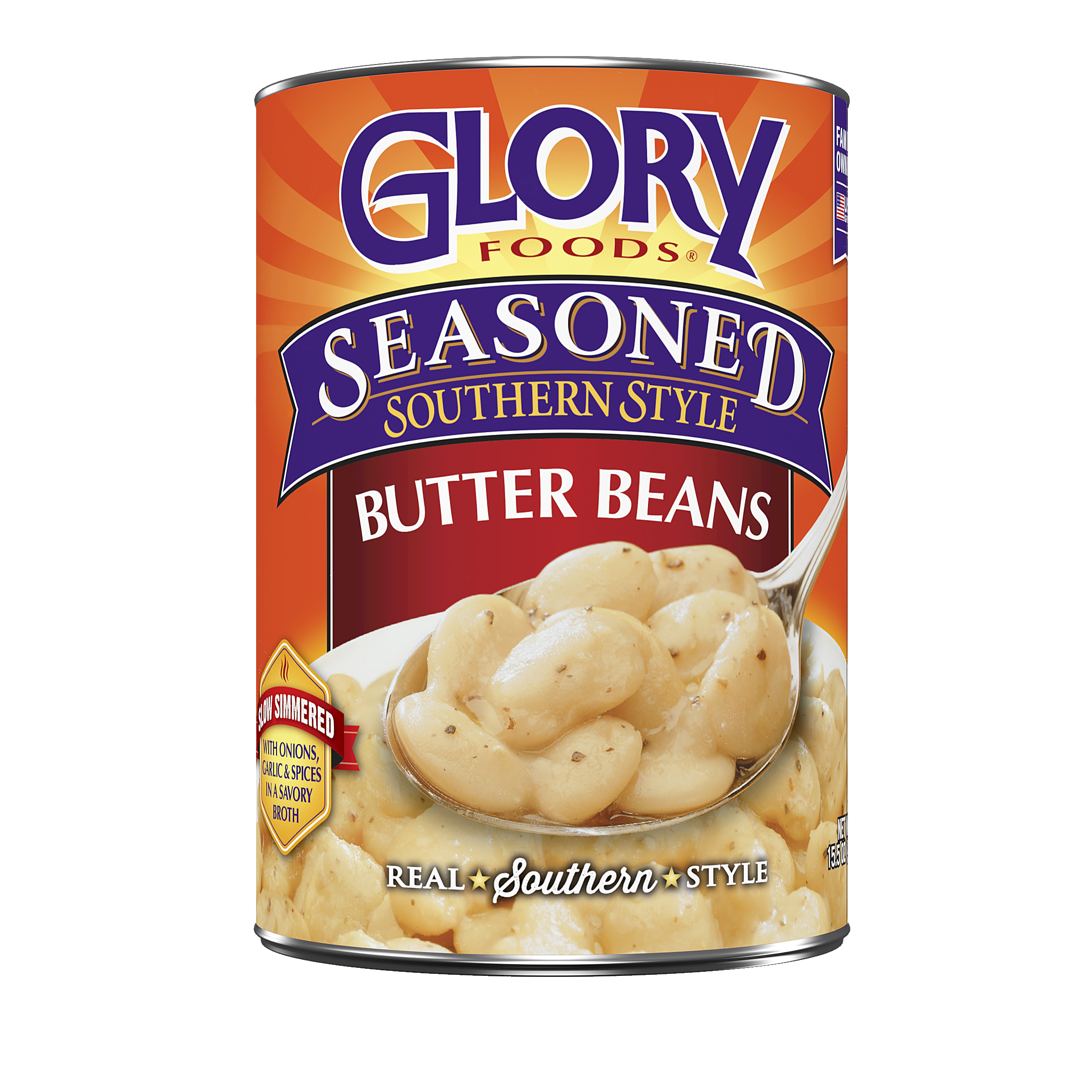 Glory Foods Canned Seasoned Butter Beans, 15.5 oz Can