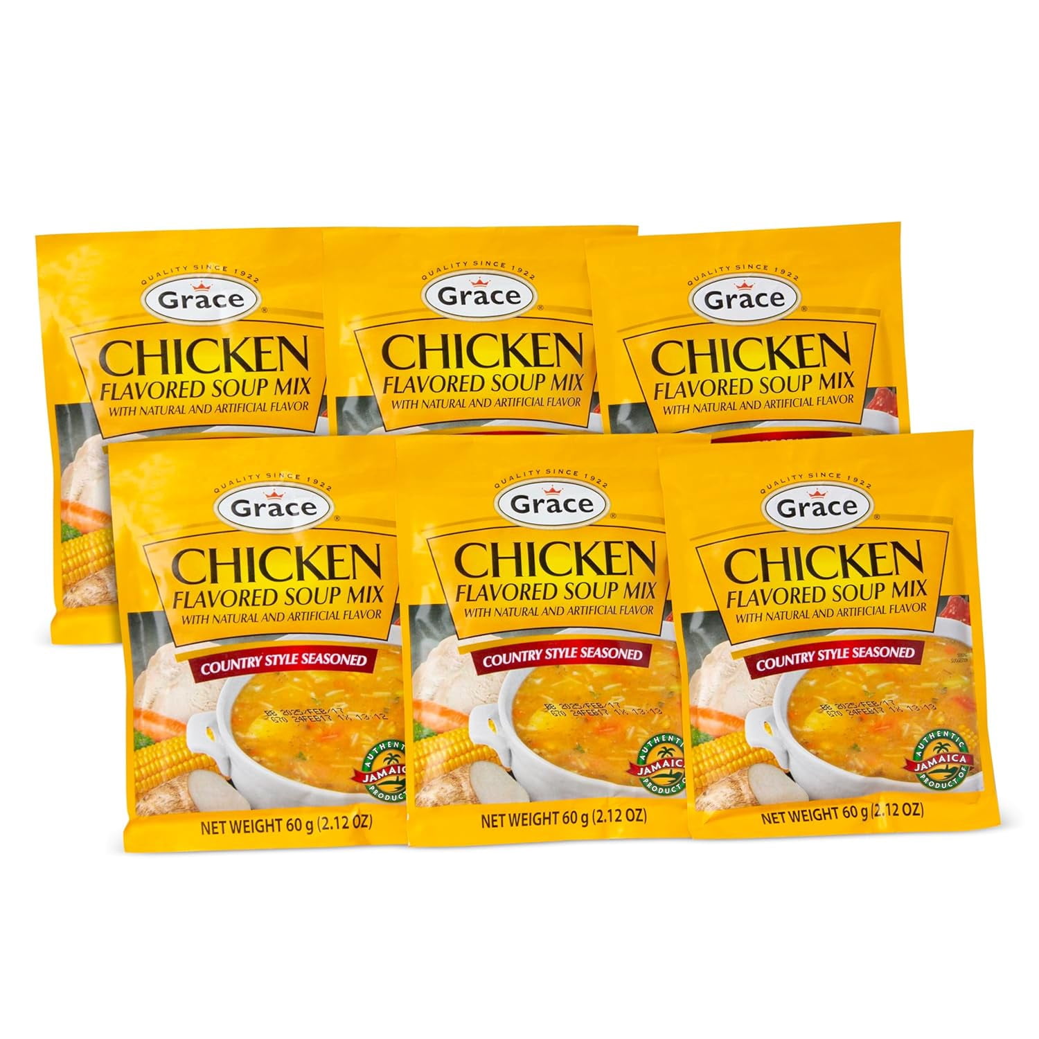 Grace Chicken Flavored Soup Mix 2.12oz (Pack of 6) Jamaican Country Style Seasoned Soup Mix Packets Caribbean Dry Soup Mix