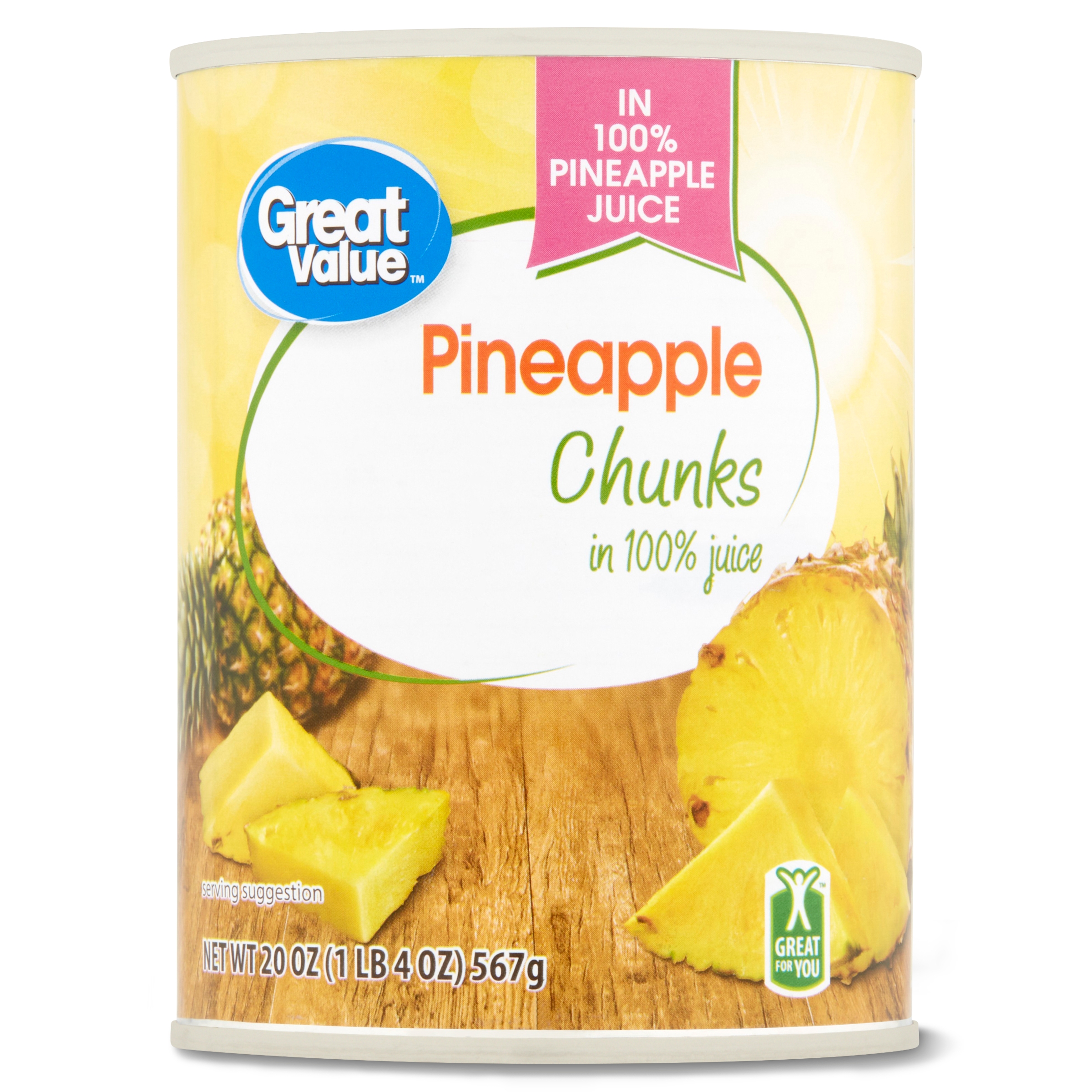 Great Value Canned Pineapple Chunks in Pineapple Juice, 20 oz