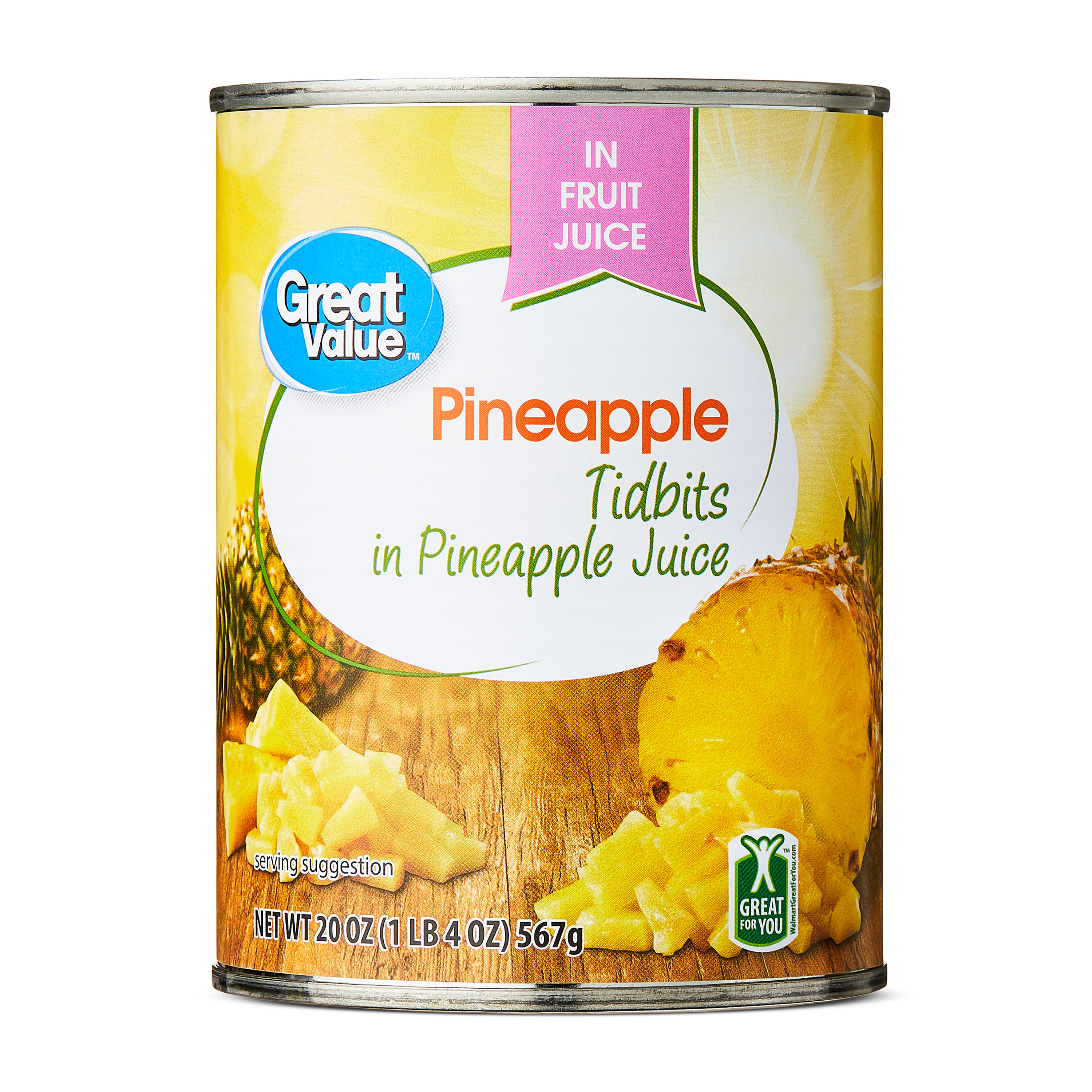 Great Value Canned Pineapple Tidbits, 20 oz
