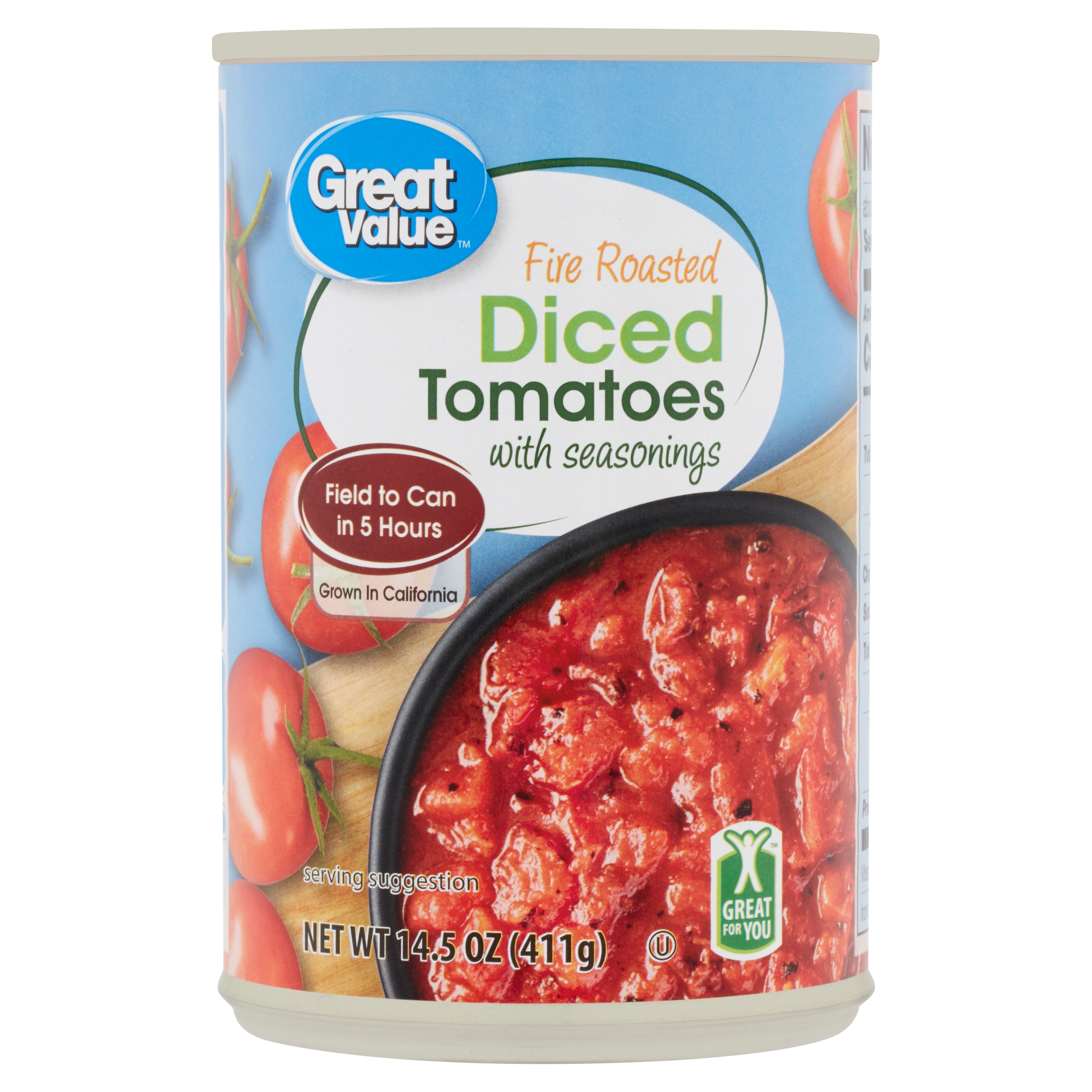 Great Value Fire Roasted Diced Tomatoes, 14.5 oz