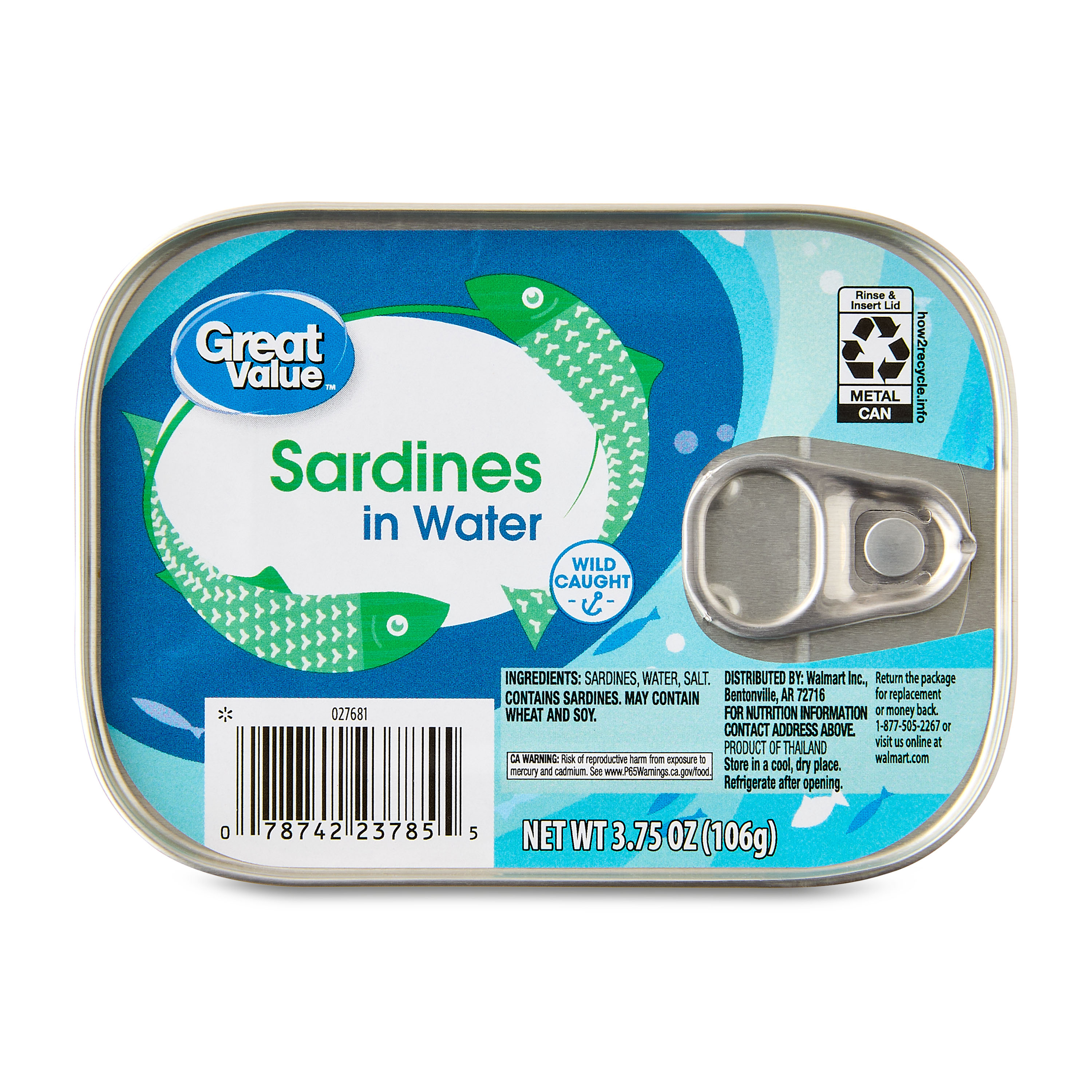 Great Value Sardines in Water, 3.75 oz