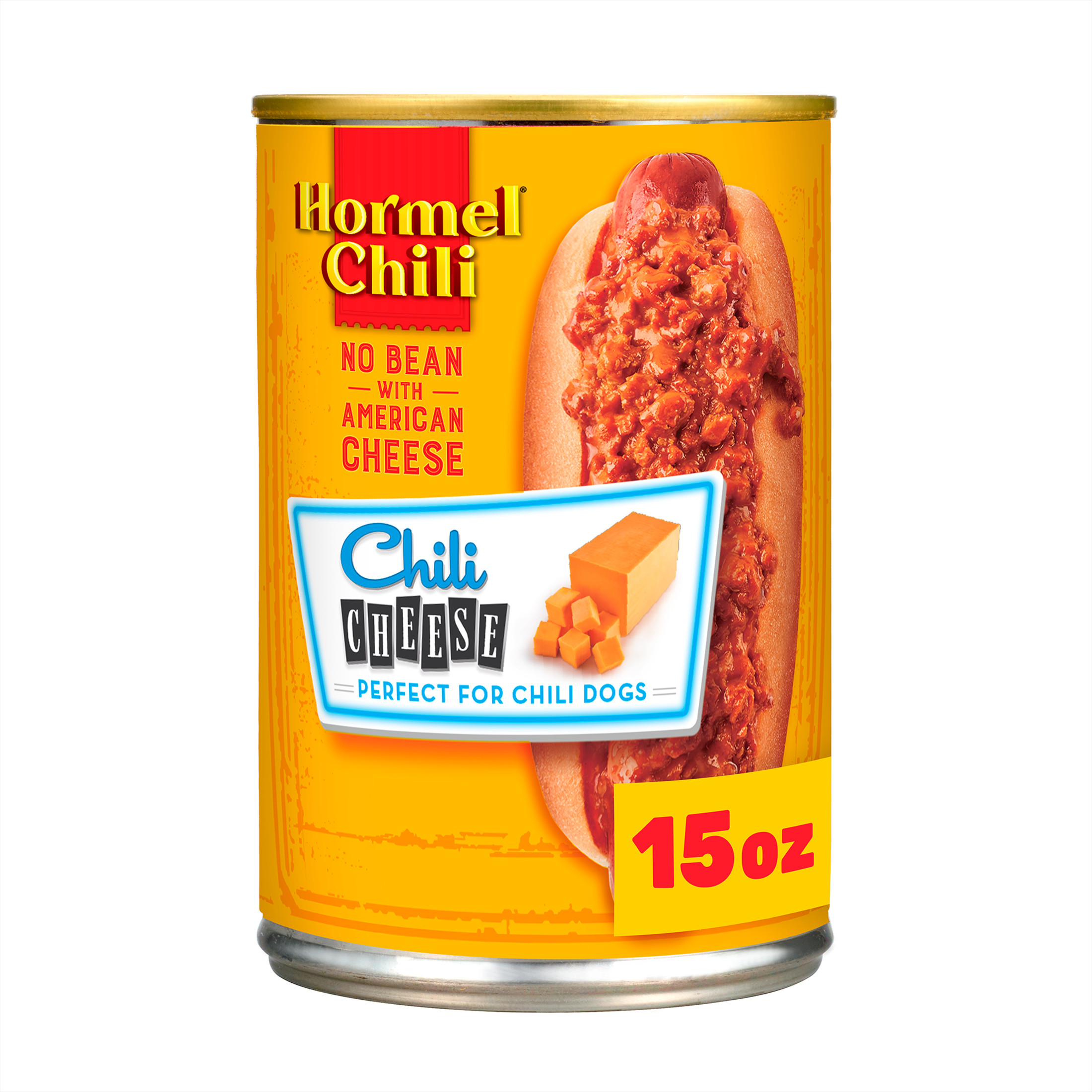 HORMEL Chili No Bean with American Cheese Canned Chili, No Artificial Ingredients, Shelf-Stable, Steel Can 15 oz