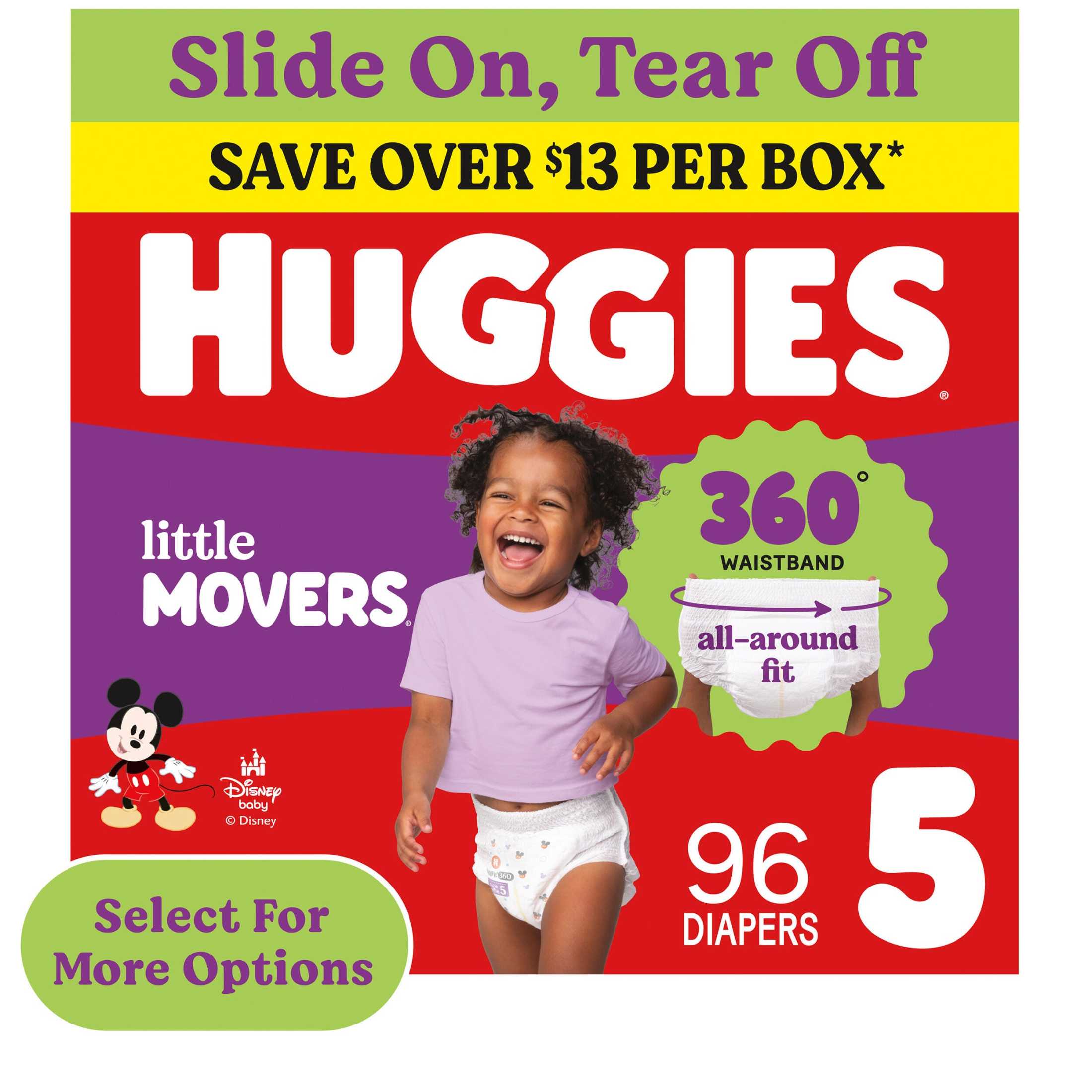 Huggies Little Movers 360° Pull On Diapers with 360° Waistband, Size 5 (27+ lbs), 96 Count