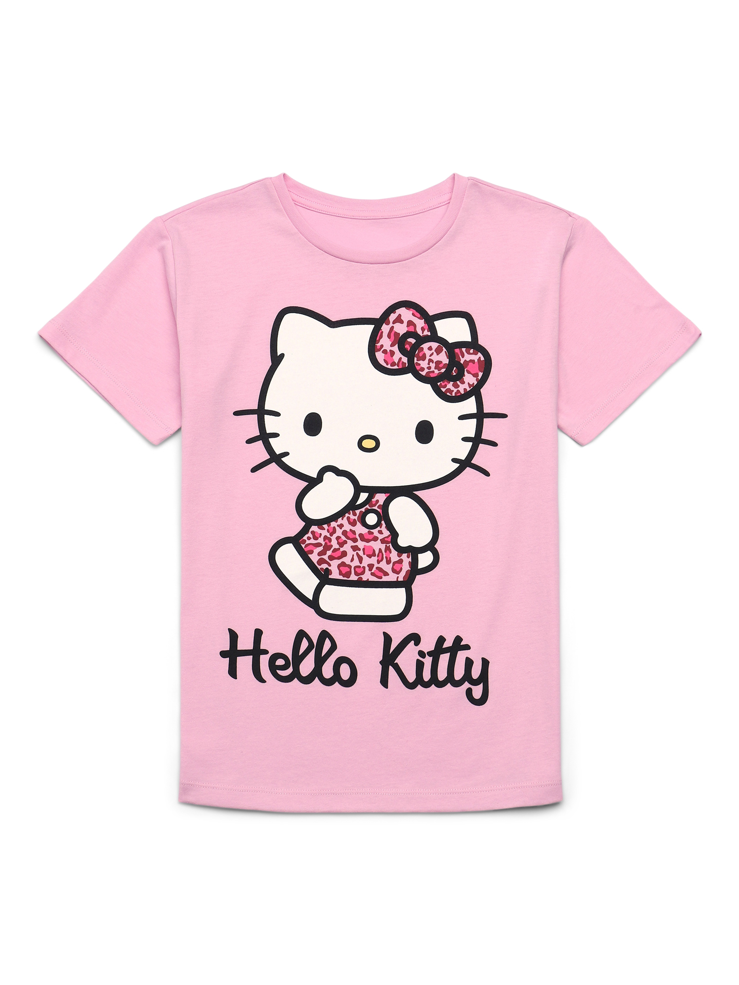 Hello Kitty Animal Print Girls Short Sleeve Graphic T-Shirt, Sizes 4-16