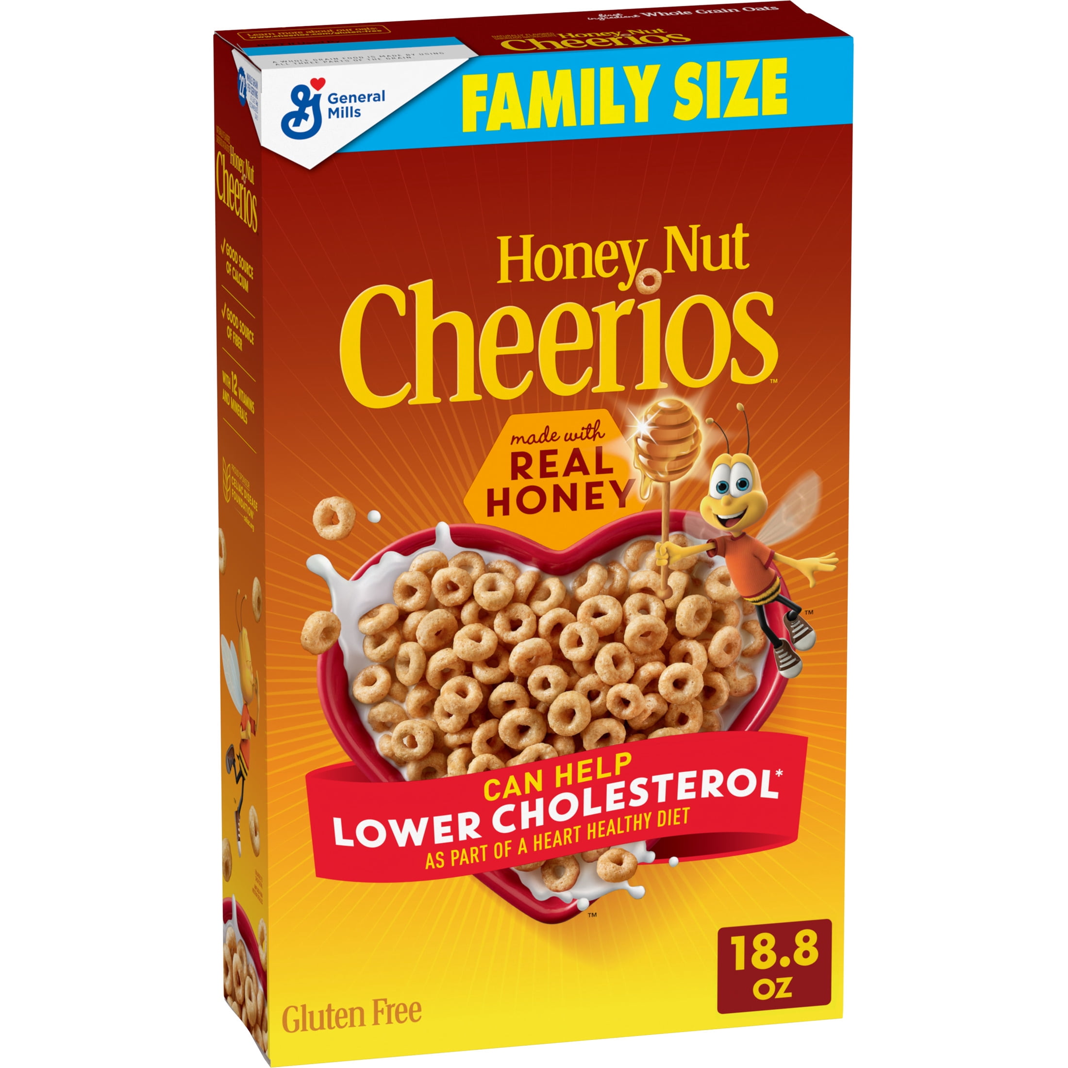 Honey Nut Cheerios, Heart Healthy Gluten Free Breakfast Cereal, Family Size, 18.8 oz