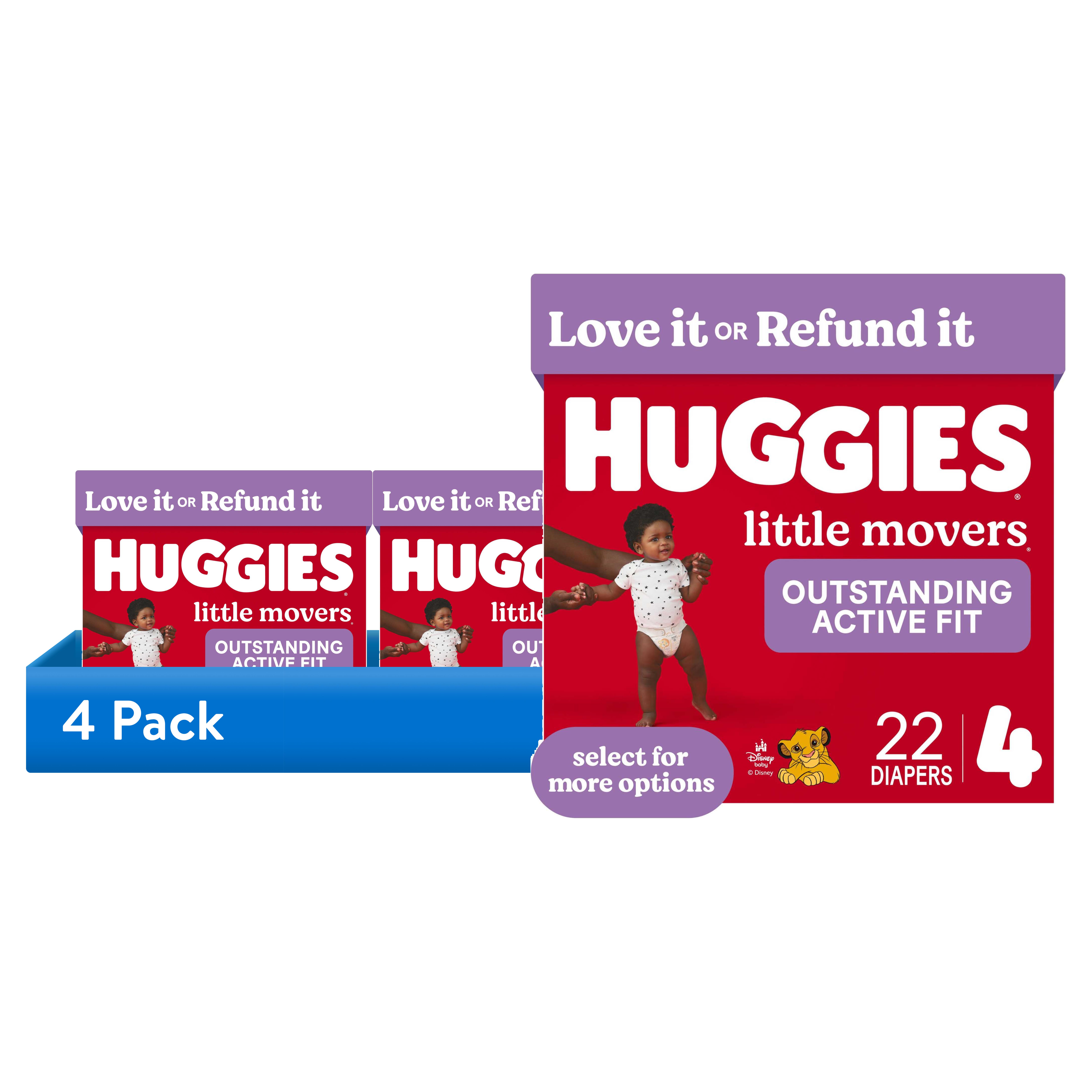 (4 pack) Huggies Little Movers Baby Diapers, Size 4 (22-37 lbs), 22 Count