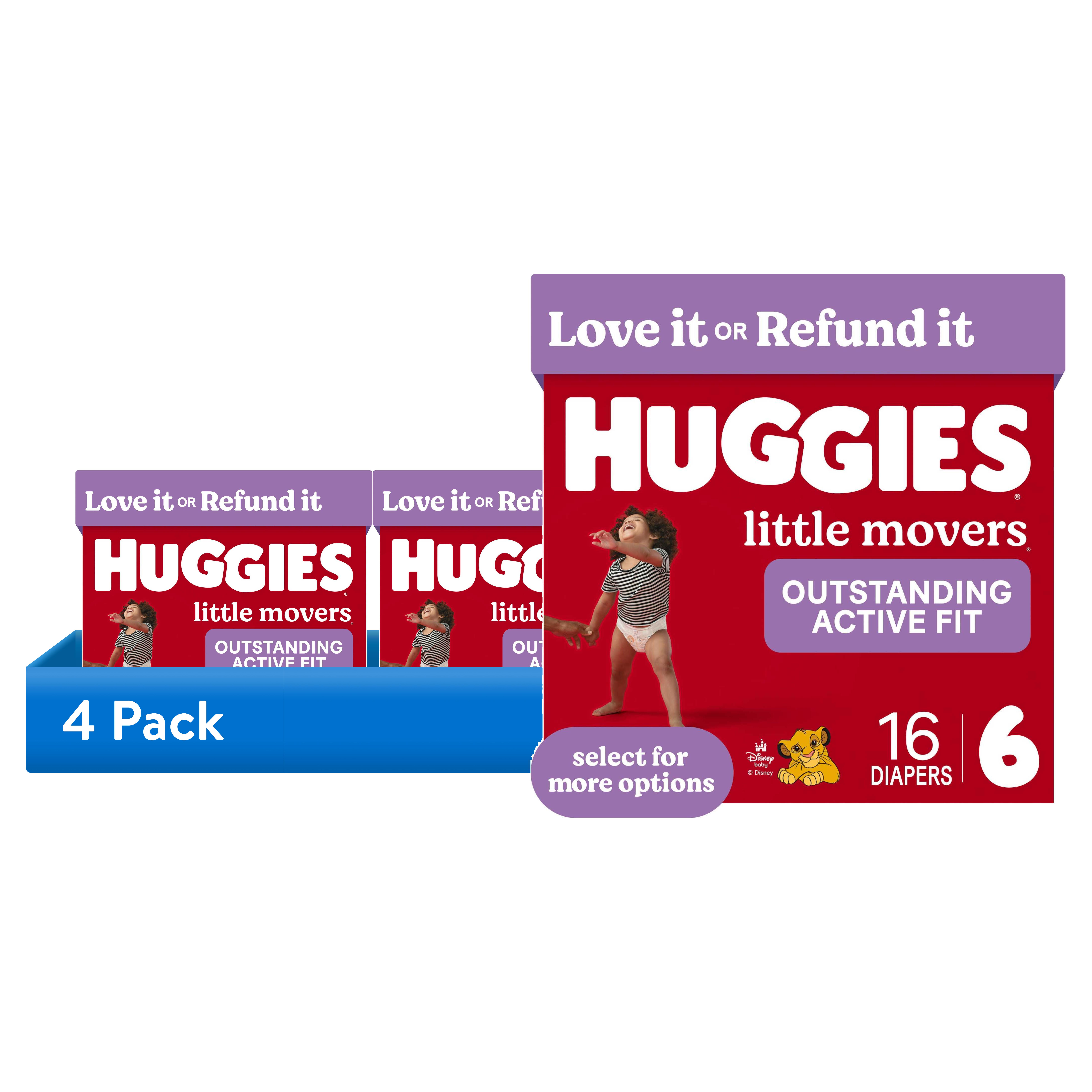 (4 pack) Huggies Little Movers Baby Diapers, Size 6 (35+ lbs), 16 Count