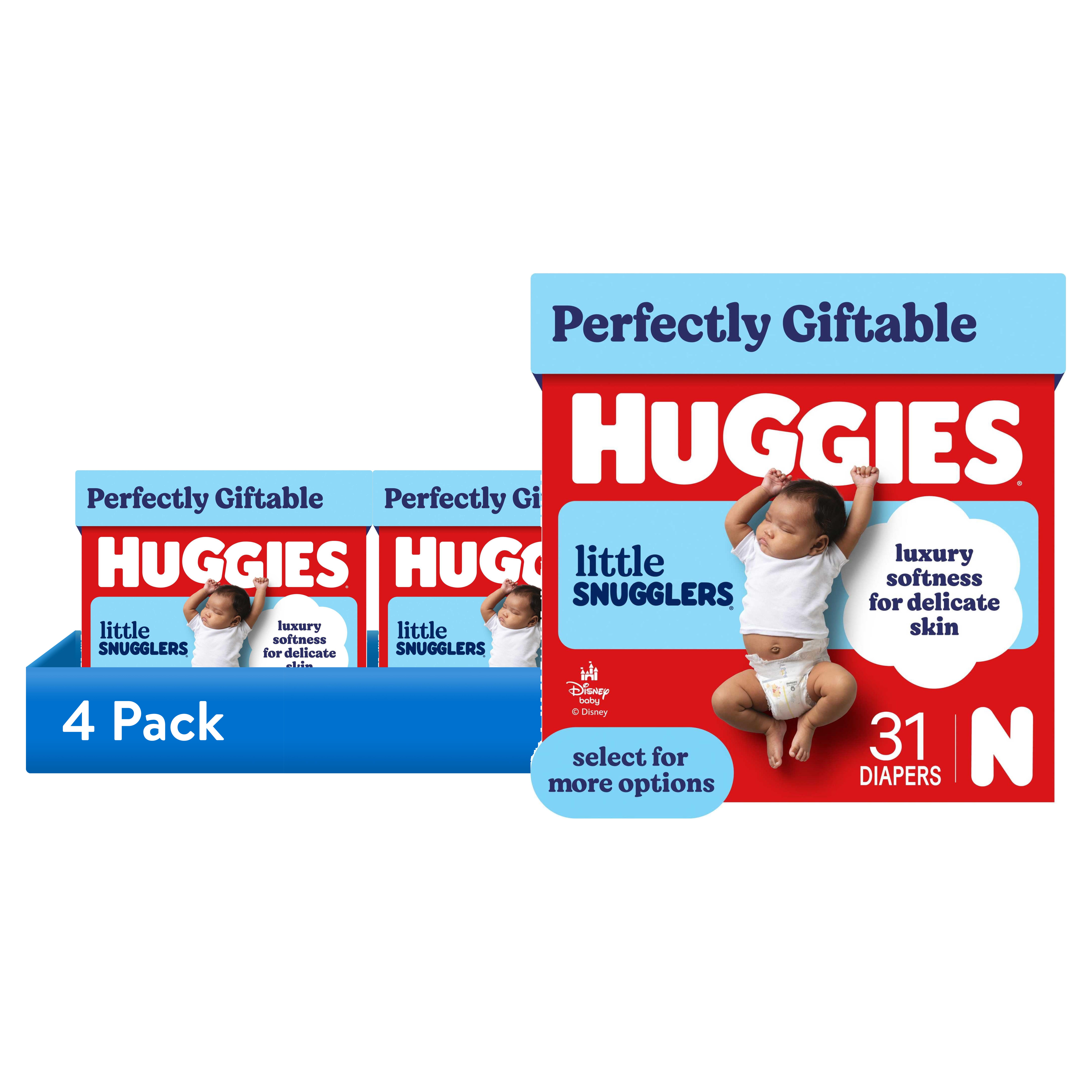 (4 pack) Huggies Little Snugglers, Fragrance Free Baby Diapers Size Newborn, 31 Count