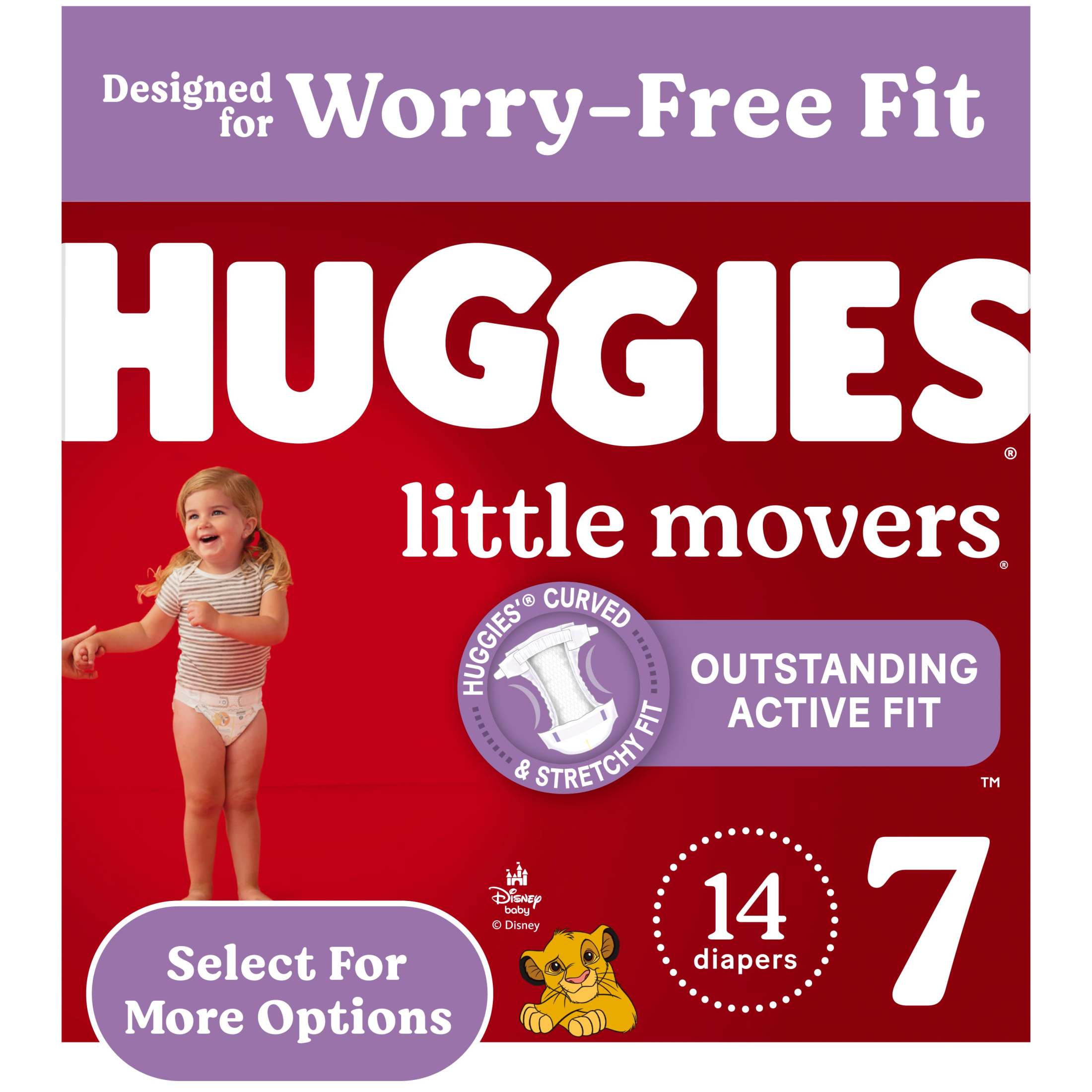Huggies Little Movers, Extra Absorbent Baby Diapers Size 7, 14 Count