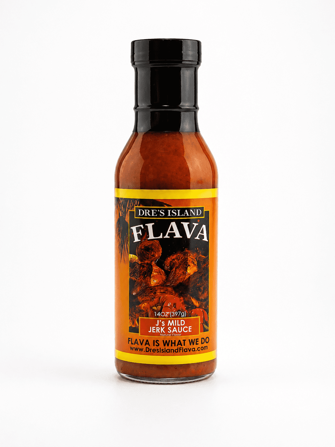 Dre's Island Flava J's Mild Jamaican Jerk Barbecue Sauce, BBQ Sauce for Chicken, Wings & Ribs, 14 oz