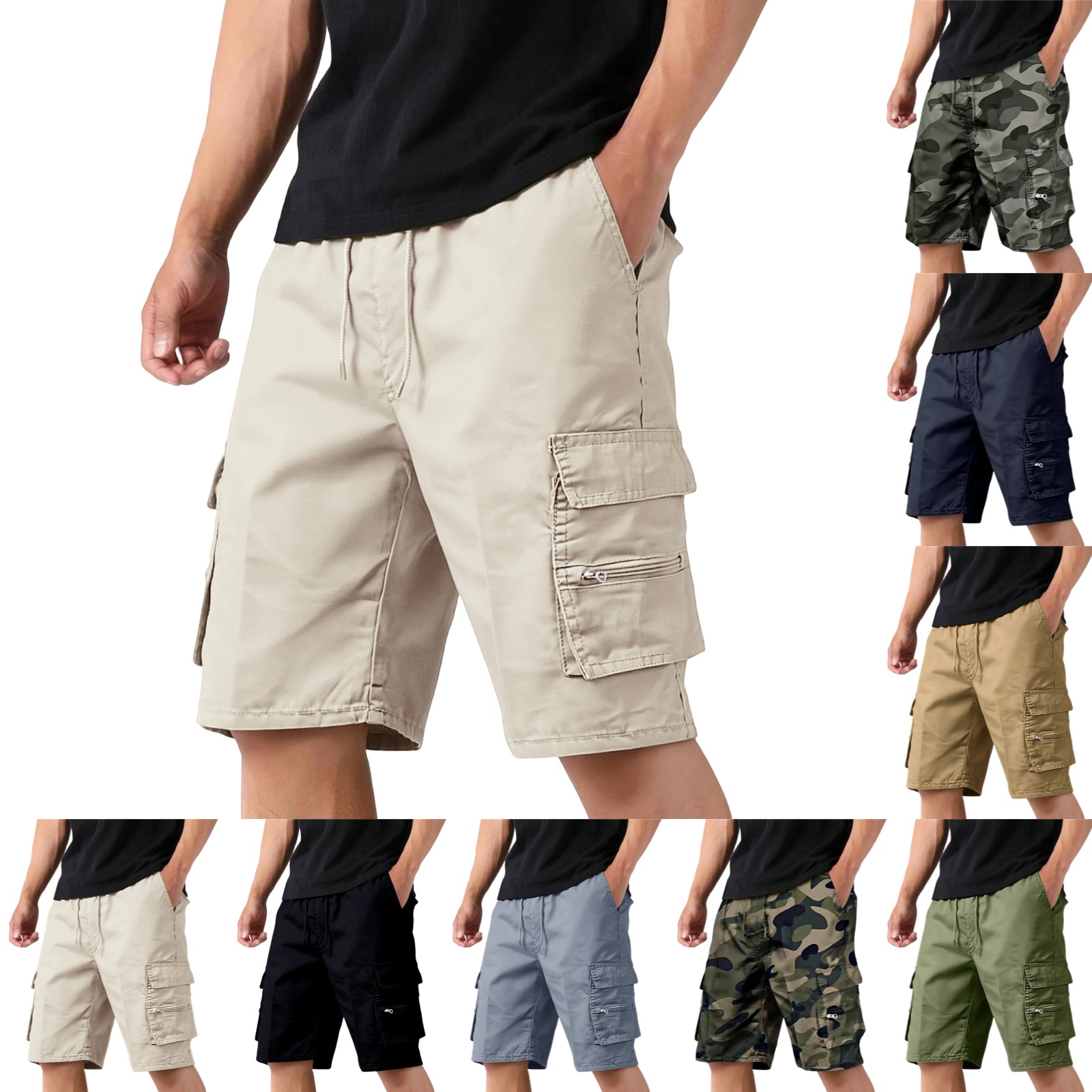 Men's Cargo Shorts Summer Athletic Lightweight Breathable Casual Gym Work Mens Shorts with Zipper Pockets Beige M