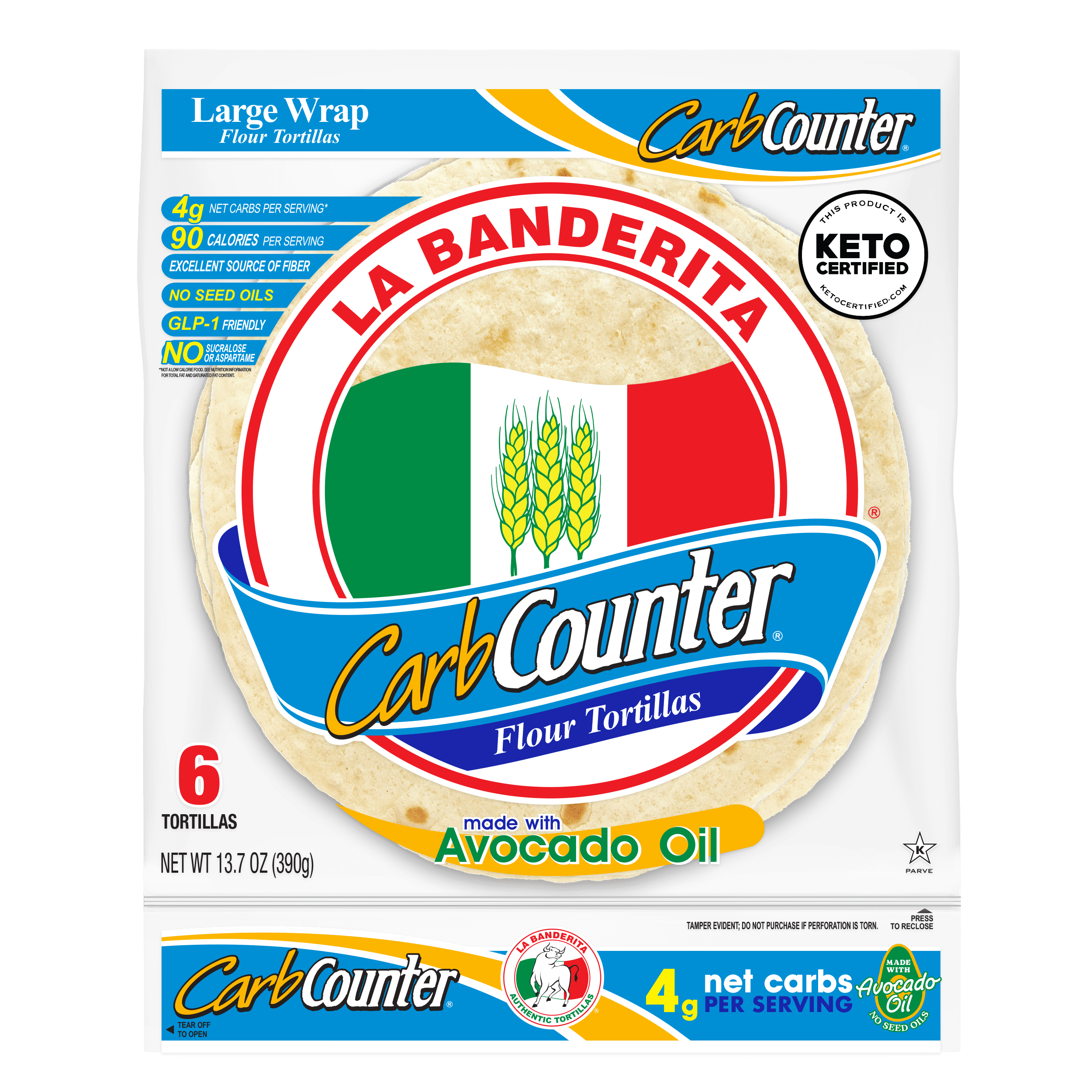 La Banderita Carb Counter Large Soft Flour Tortillas, 13.7 oz, 6 Count