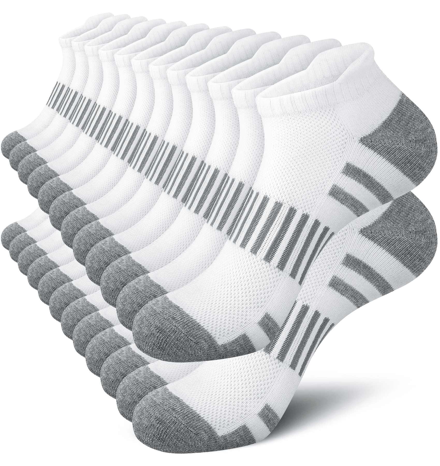 12-Pack Ankle Socks for Men, Cushioned Moisture-Wicking Arch Support Athletic Mens Socks Size 10-13, White