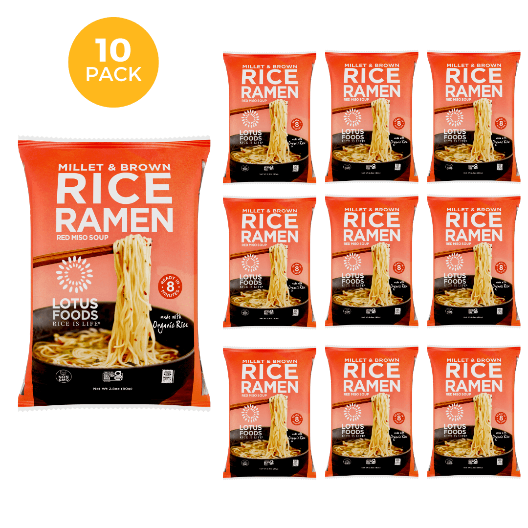 Lotus Foods Gluten-Free Millet & Brown Rice Ramen Miso Soup Organic Noodles- 2.8 oz (Pack of 10)