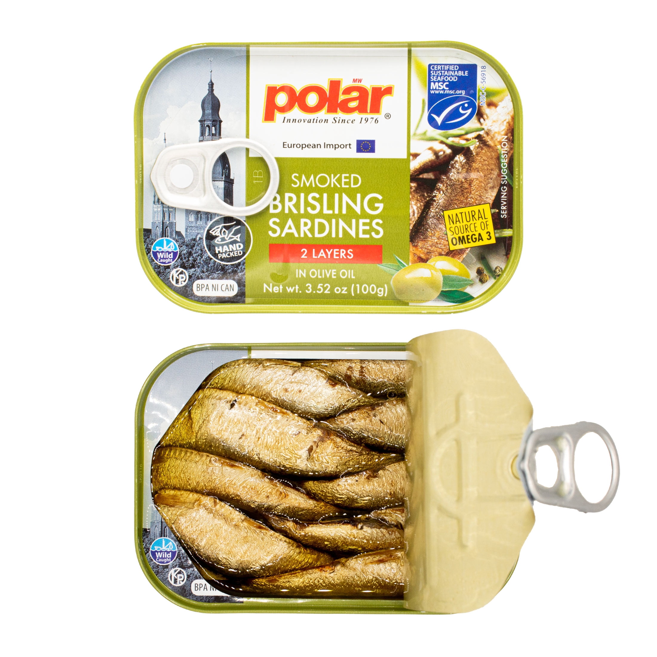MW Polar Smoked Brisling Sardines in Olive Oil, 3.52 oz Can, Wild Caught (Pack of 12)
