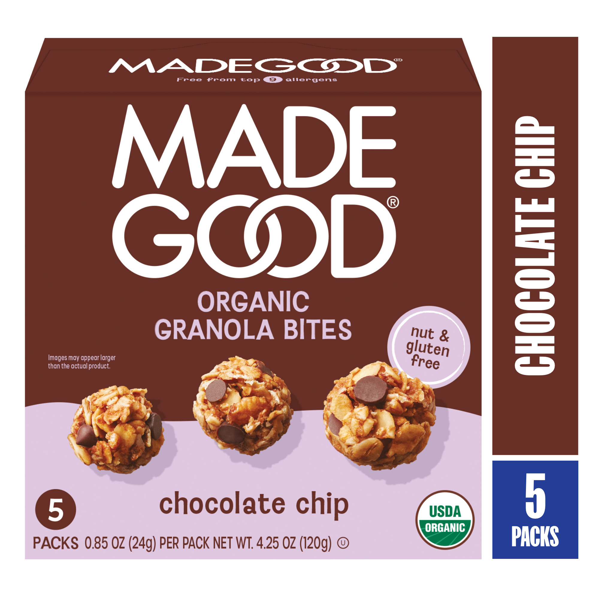 MadeGood Chocolate Chip Granola Bites,  5 Pack Count, 0.85 oz Each