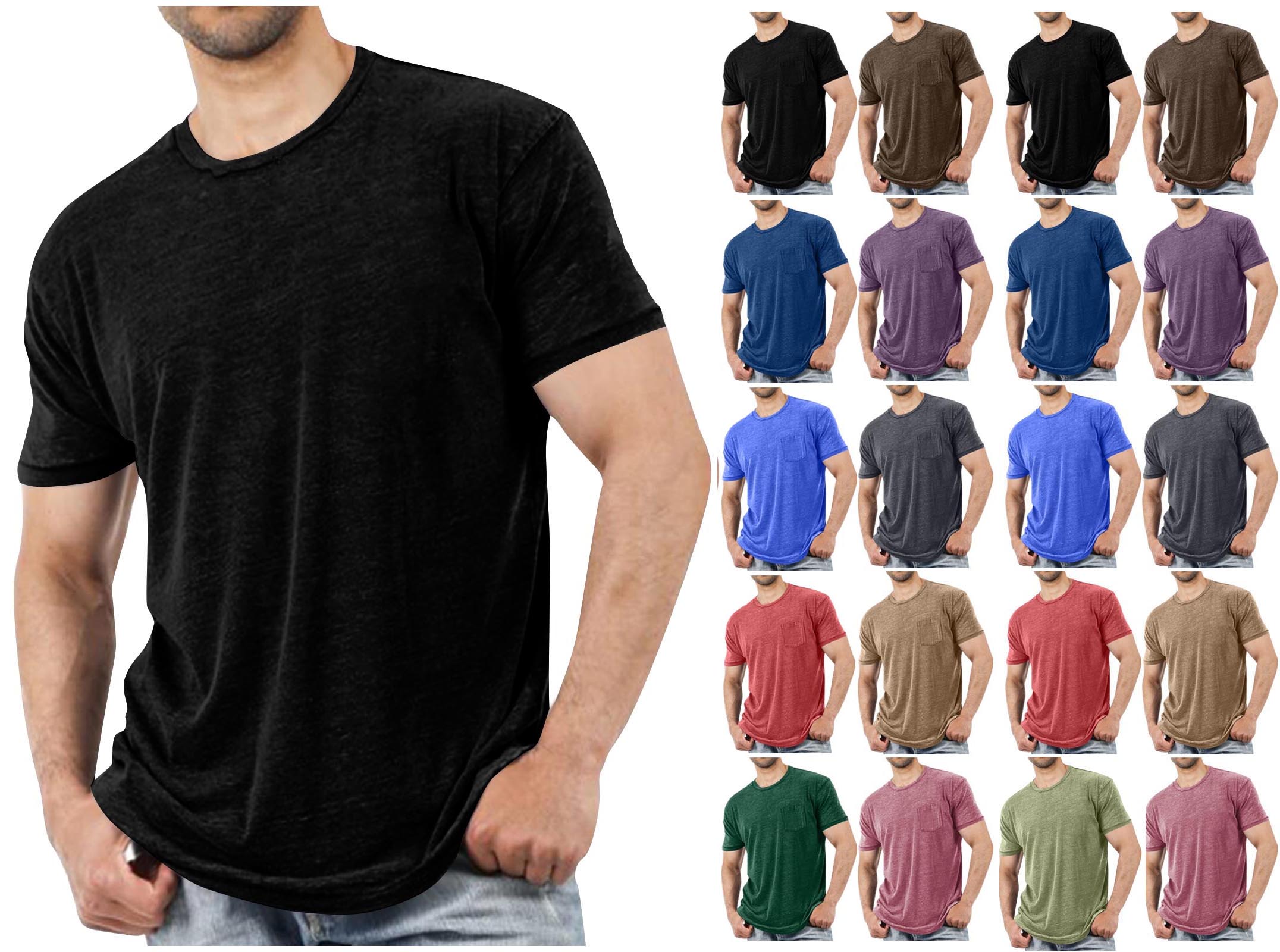 Men's Short Sleeve Crewneck T-Shirt Solid Color Casual Tee Soft Breathable Cotton Blend Top for Daily Wear