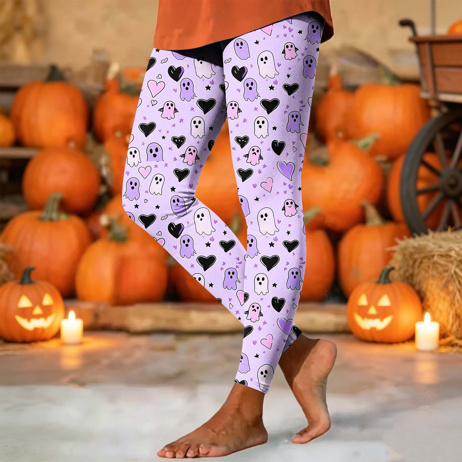 Women Leggings Halloween Print Stretchy Yoga Tights for Holiday Costumes and Casual White,XXXL