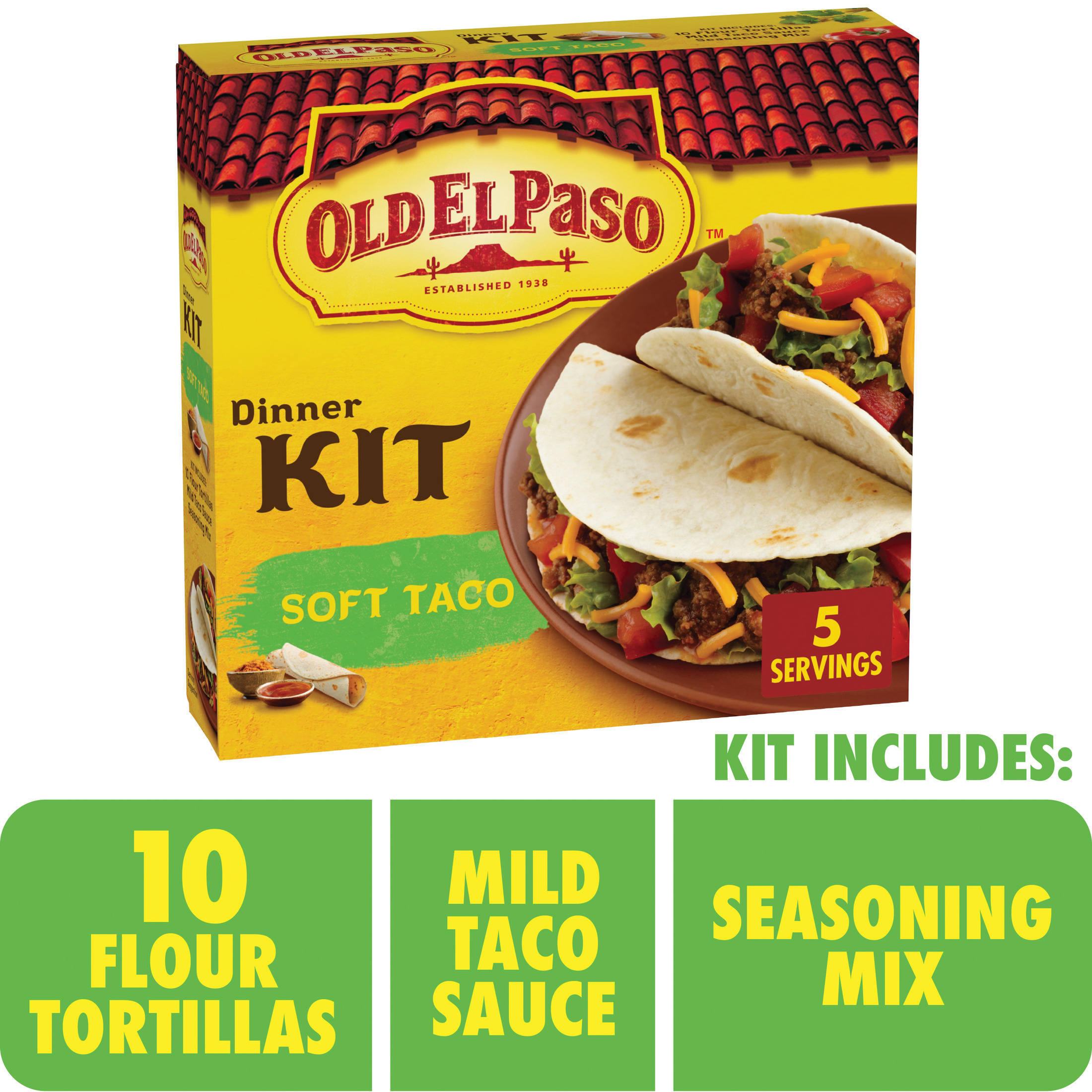 Old El Paso Soft Taco Dinner Kit, Easy Meal Prep, 10 Count, 12.5 oz