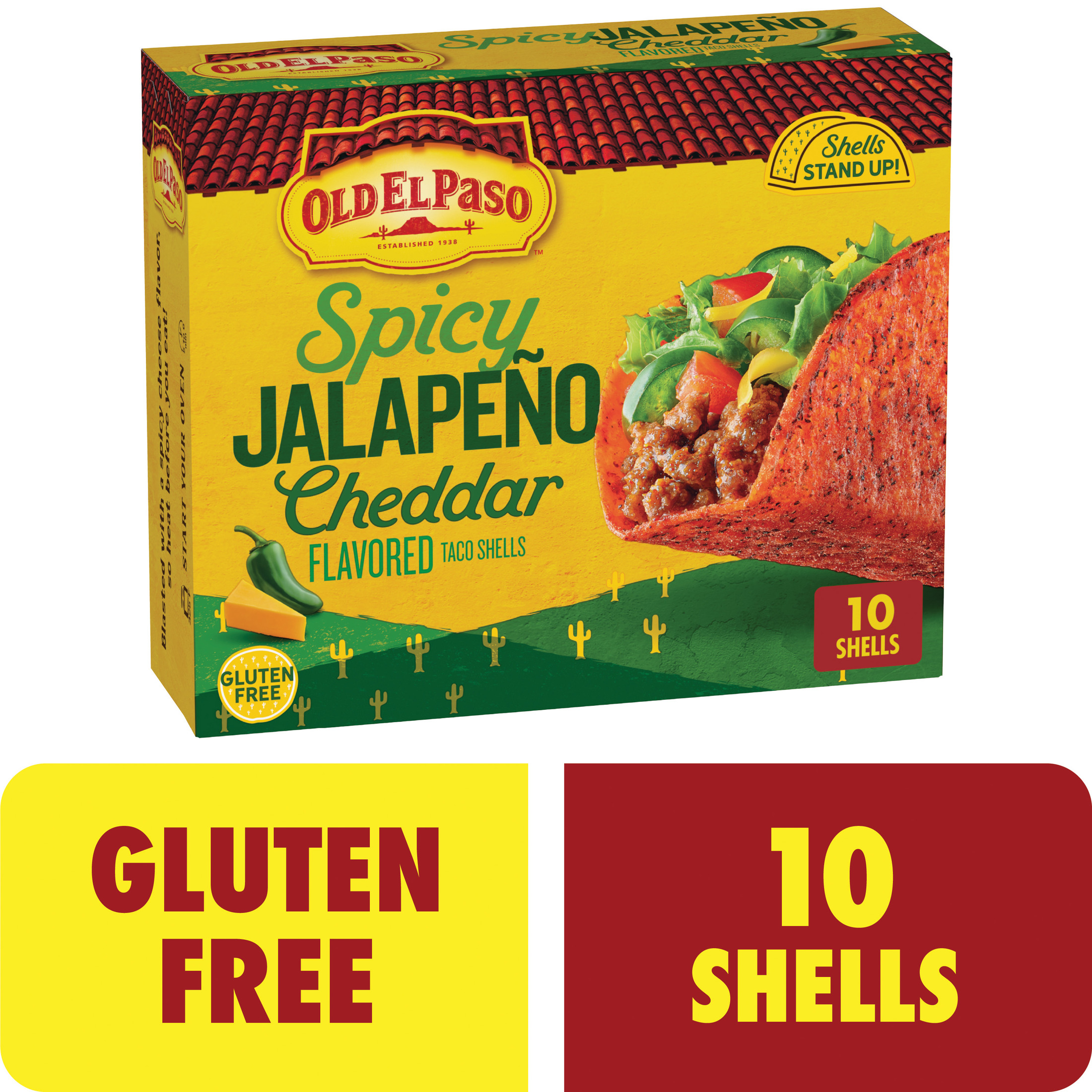 Old El Paso Spicy Jalapeno Cheddar Flavored Stand 'N Stuff Taco Shells, 10 Count, 5.4 oz