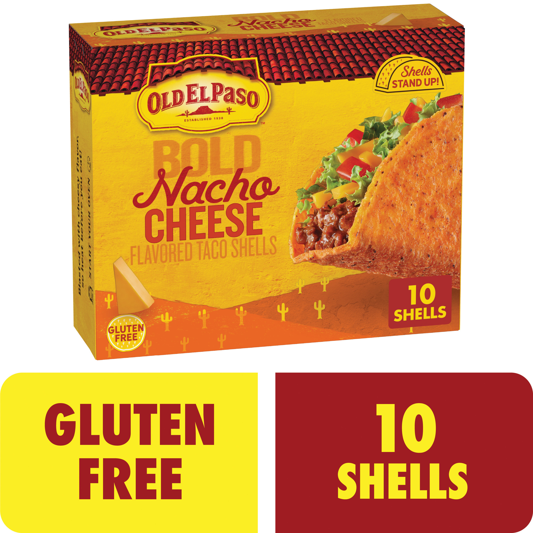Old El Paso Stand 'N Stuff Bold Nacho Cheese Flavored Taco Shells, 10 Count, 5.4 oz