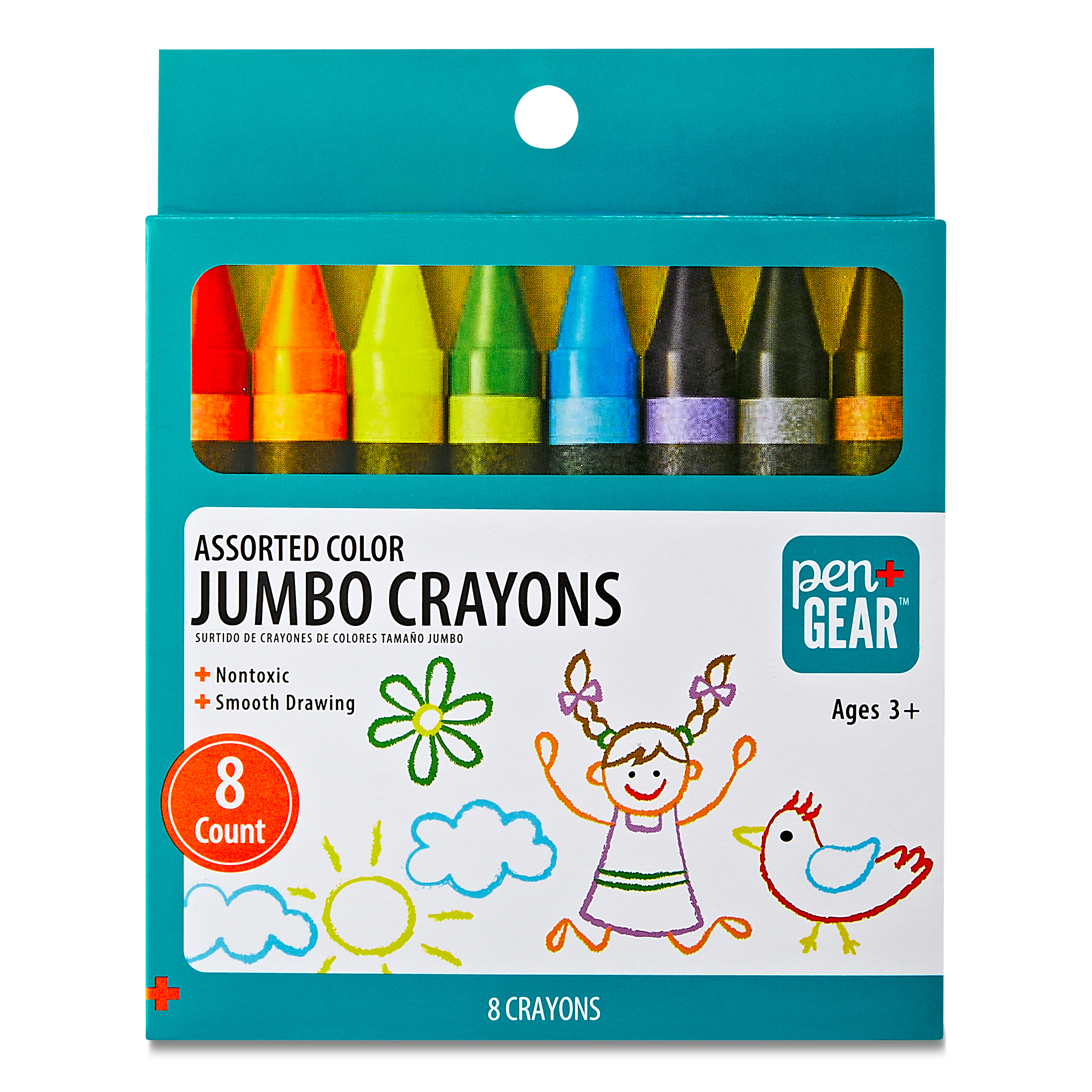 Pen+Gear 8 Count Jumbo Crayons, Multicolor, Paper Box