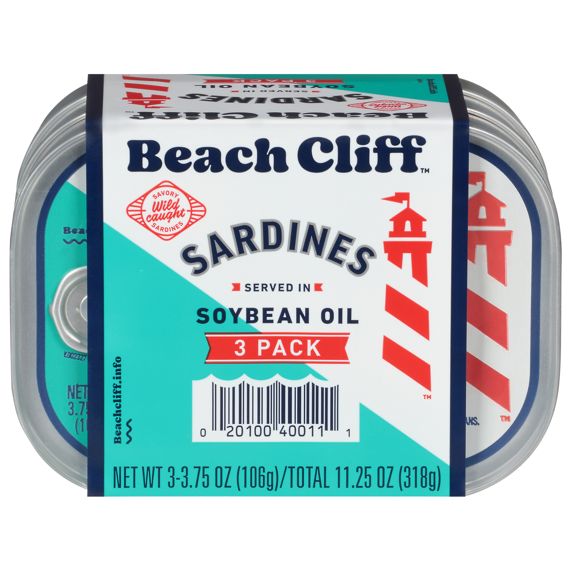 Beach Cliff Wild Caught Sardines in Soybean Oil, Gluten Free, 14g Protein Per Serving, Shelf Stable Tin Can, 3.75 oz (Pack of 3)