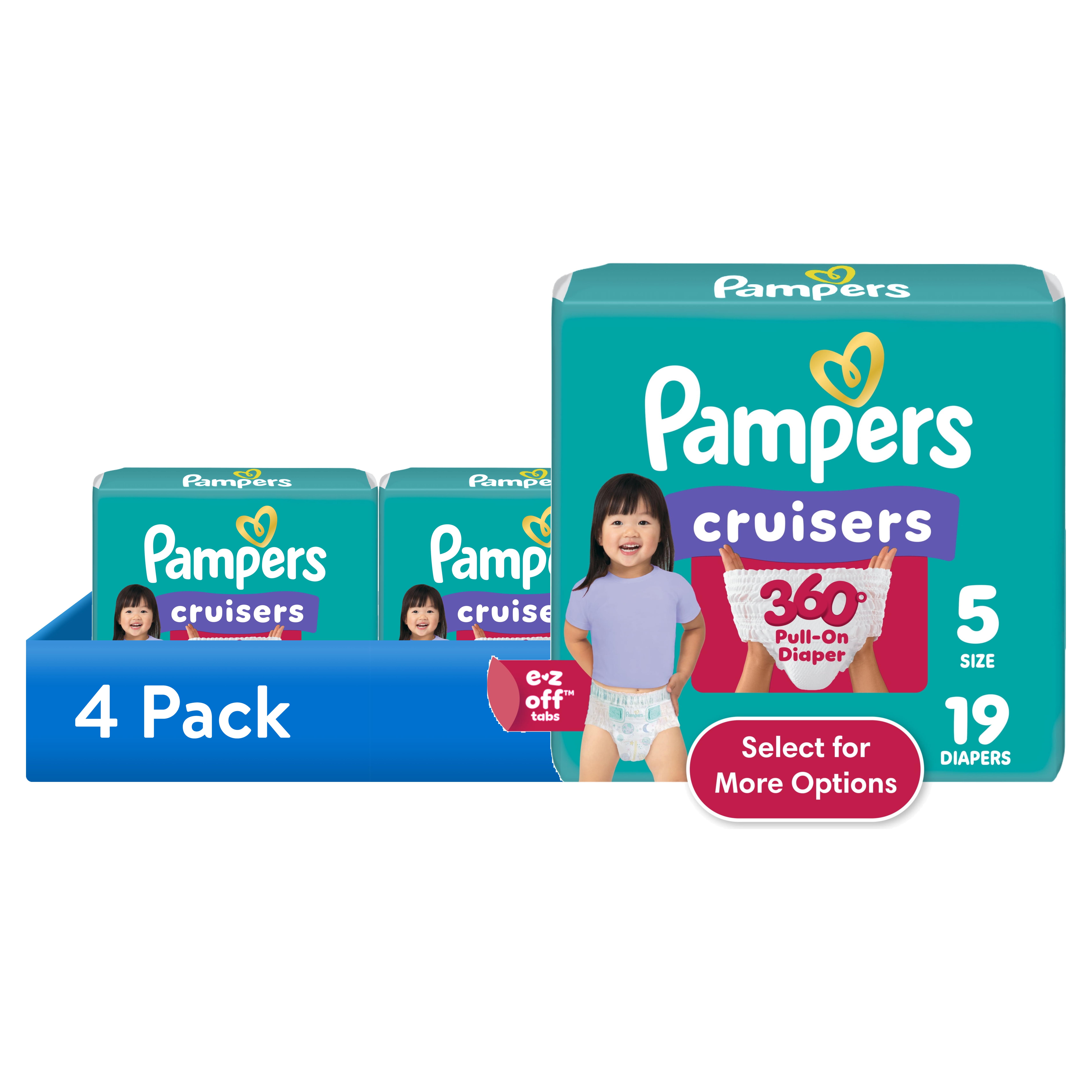 (4 pack) Pampers Cruisers 360 Baby Diapers Size 5, 19 Count