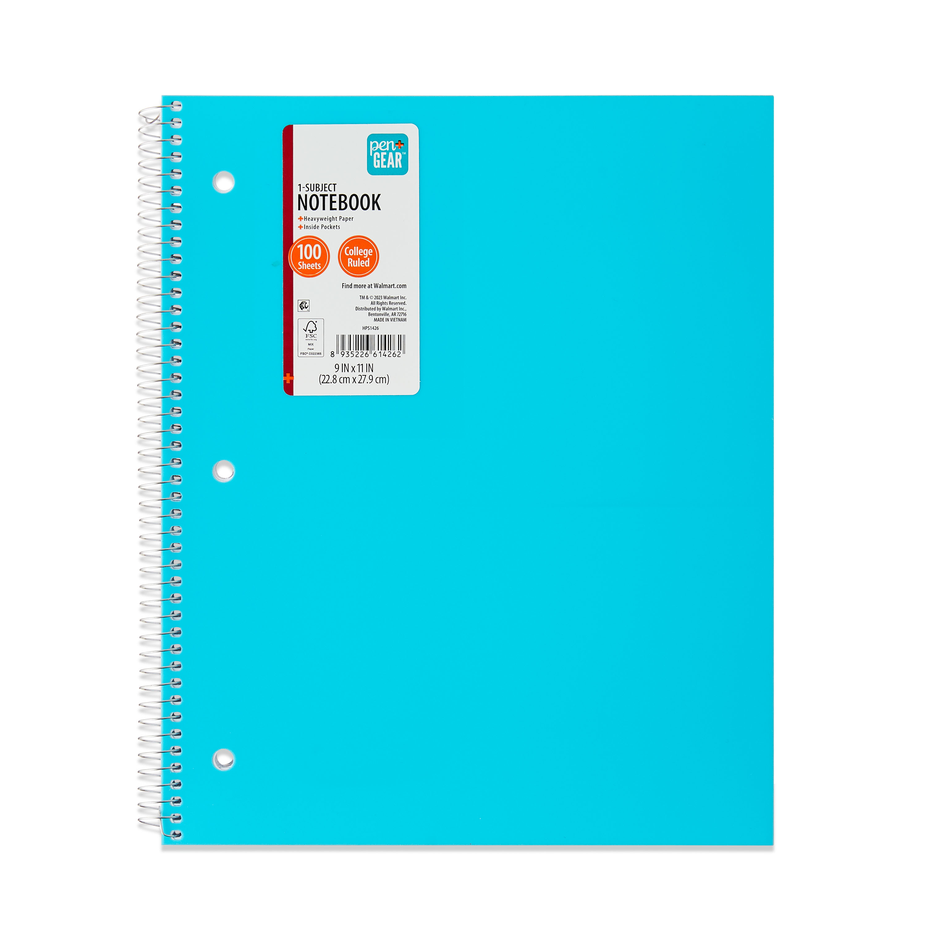 Pen+Gear College Ruled Poly 1-Subject Notebook with Inside Pockets, 9 in x 11 in, 100 Heavyweight Sheets