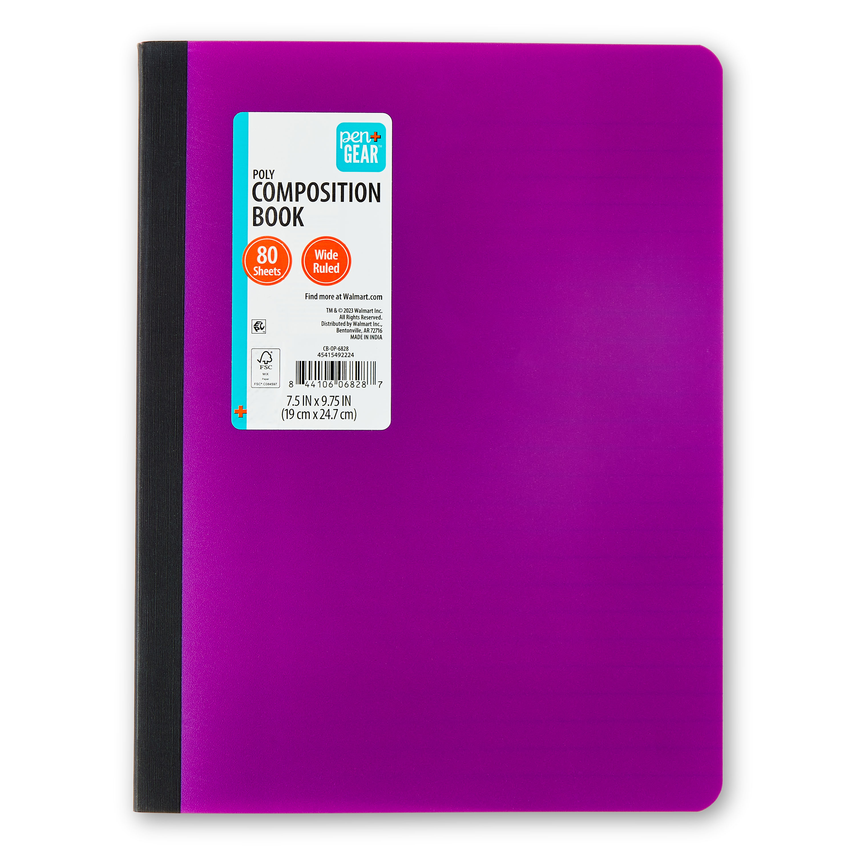 Pen+Gear Wide Ruled Poly Composition Book, 7.5" x 9.75", Purple, 80 Sheets