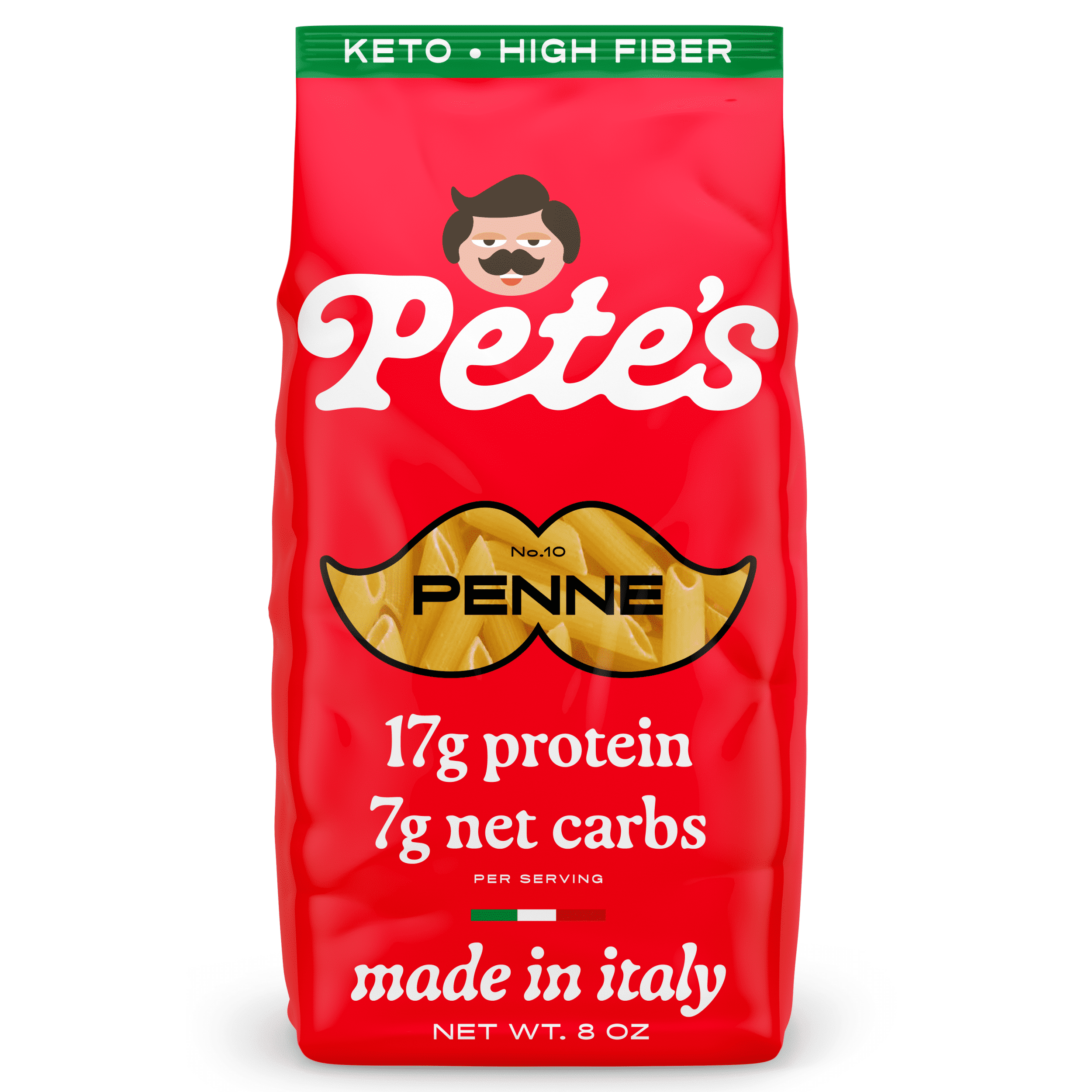 Pete's Pasta Penne - 7g Low Carb, 17g High Protein - Authentic Italian Keto Wheat Pasta - 1 Pack, 8oz.