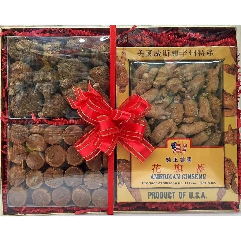 Premium Gift Box Set - Premium Ginseng (8oz), Peruvian Maca (8oz), Japanese Dried Scallop (8oz)