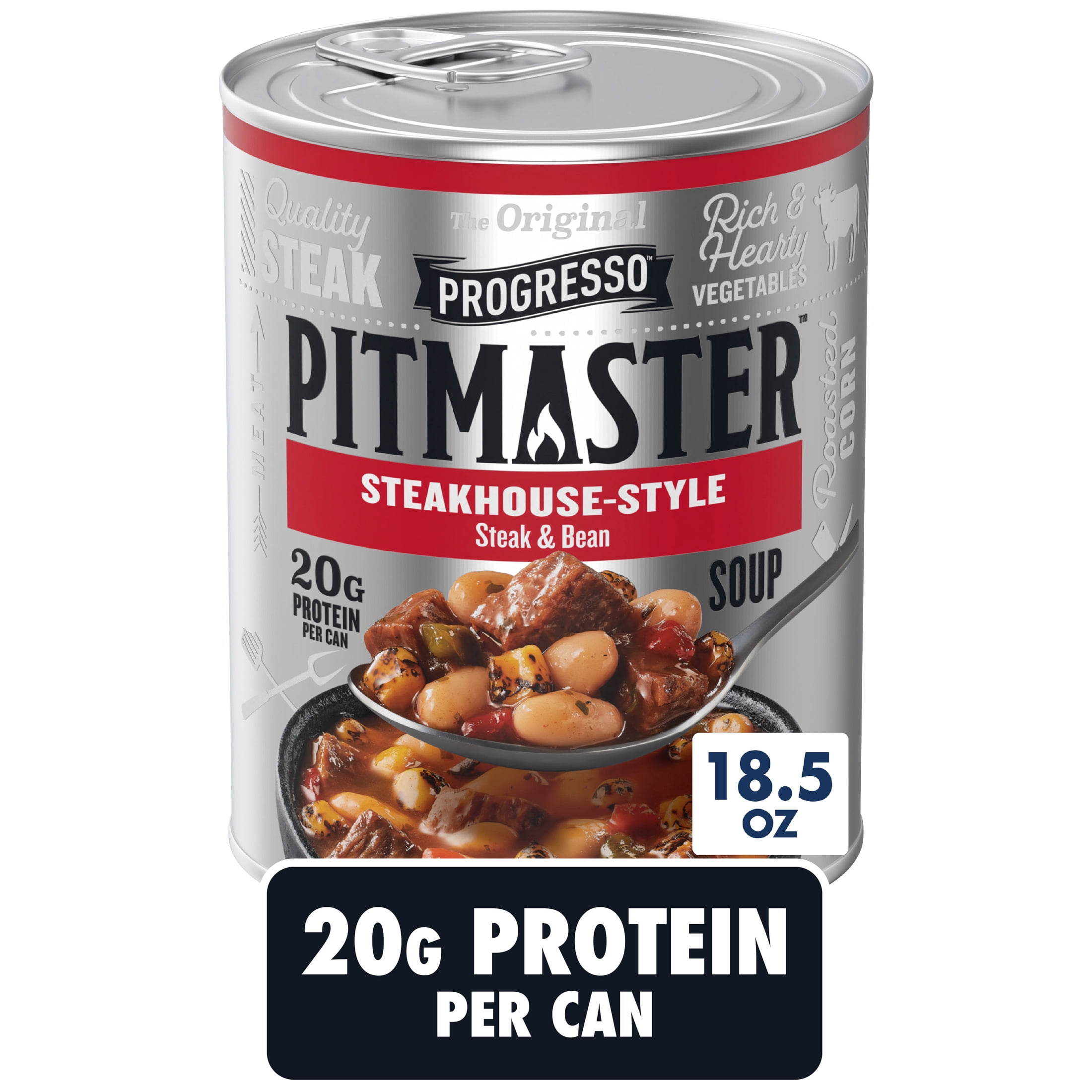 Progresso Pitmaster Steakhouse Style Steak and Bean, Gluten Free, Canned Soup, 18.5 oz