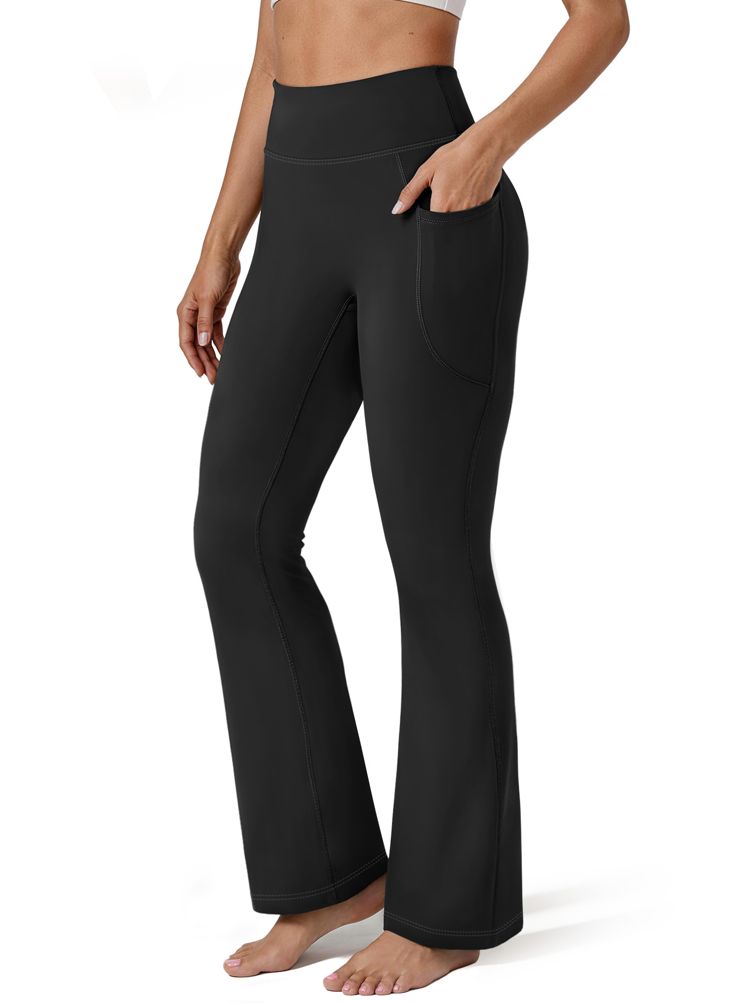 Flare Yoga Pants for Women High Waisted Leggings Tummy Control Workout Pants No Front Seam Trousers with Pockets