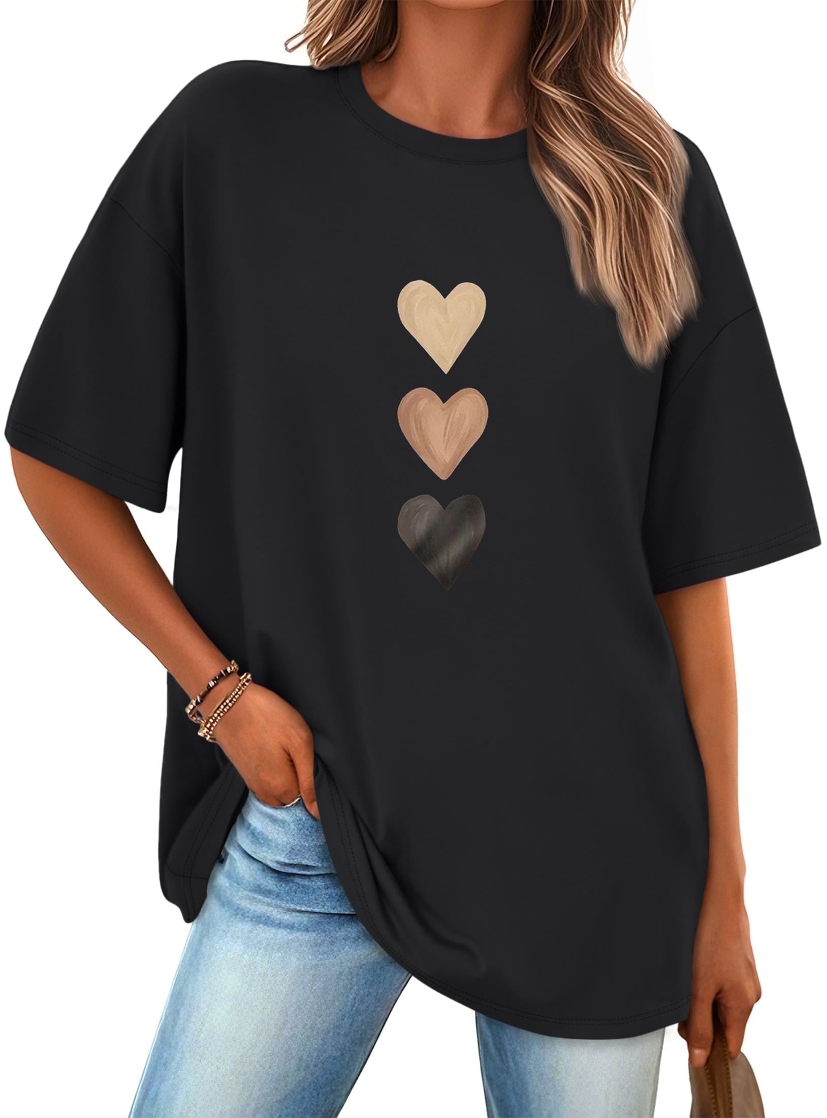 Womens Oversized Graphic Tees - Love Heart Casual T-Shirts for Women Summer Tops