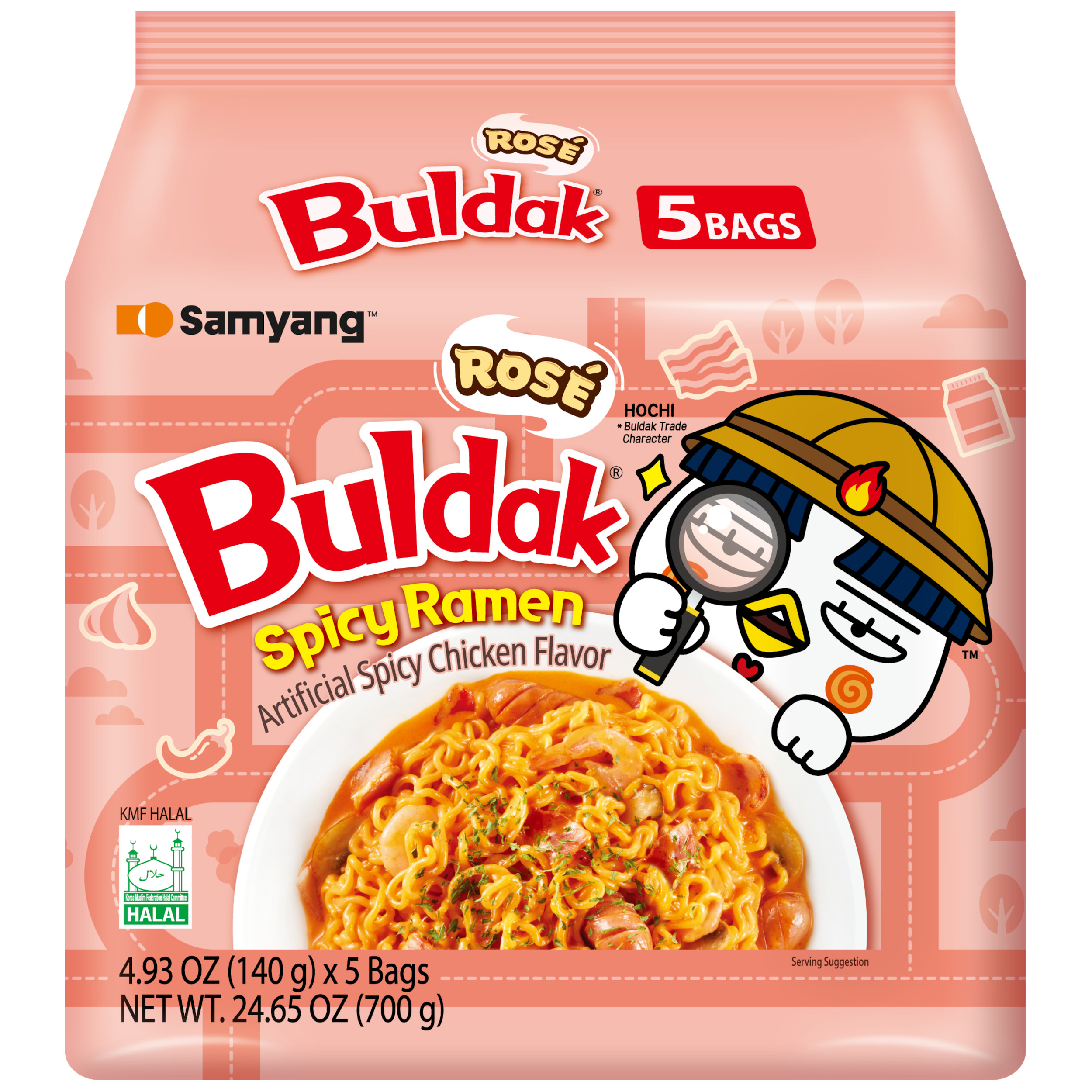 Samyang Buldak Rosé Spicy Chicken Instant Ramen Noodles, 5 Pack, 4.93 oz Bags
