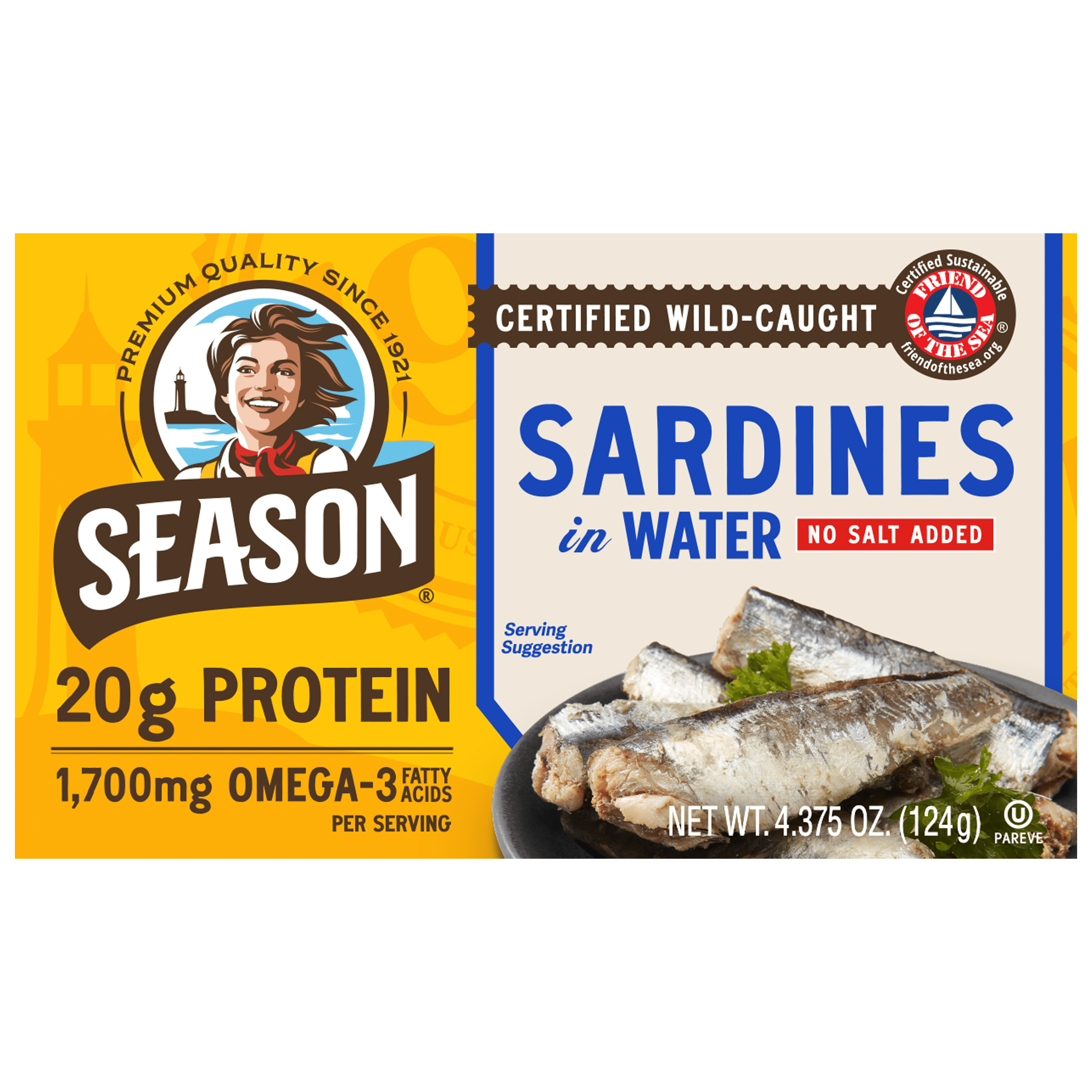 Season Brand Sardines In Water No Salt Added, 4.375 Oz
