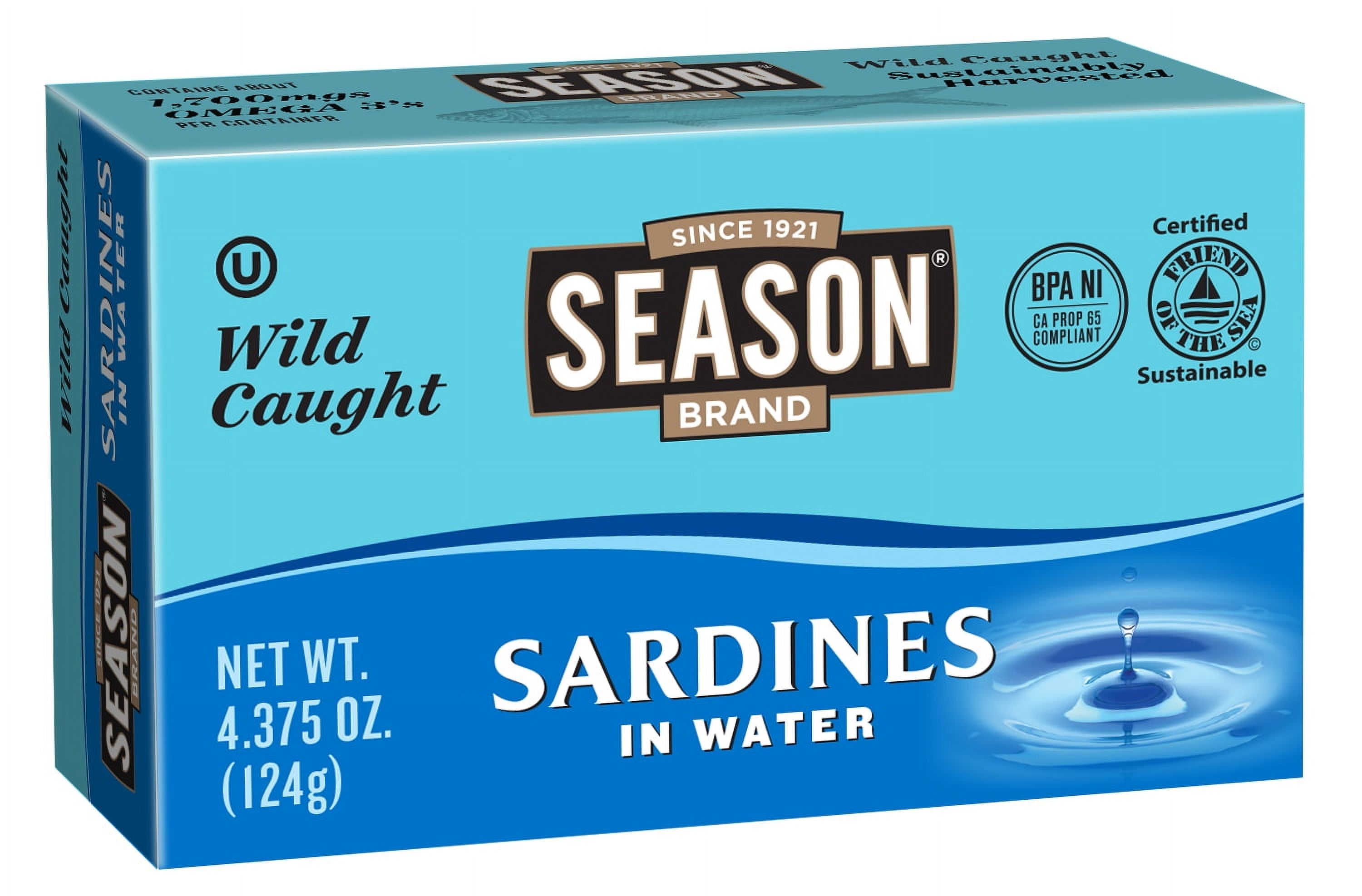Season Sardines in Water, Salt Added, 4.375 oz Can
