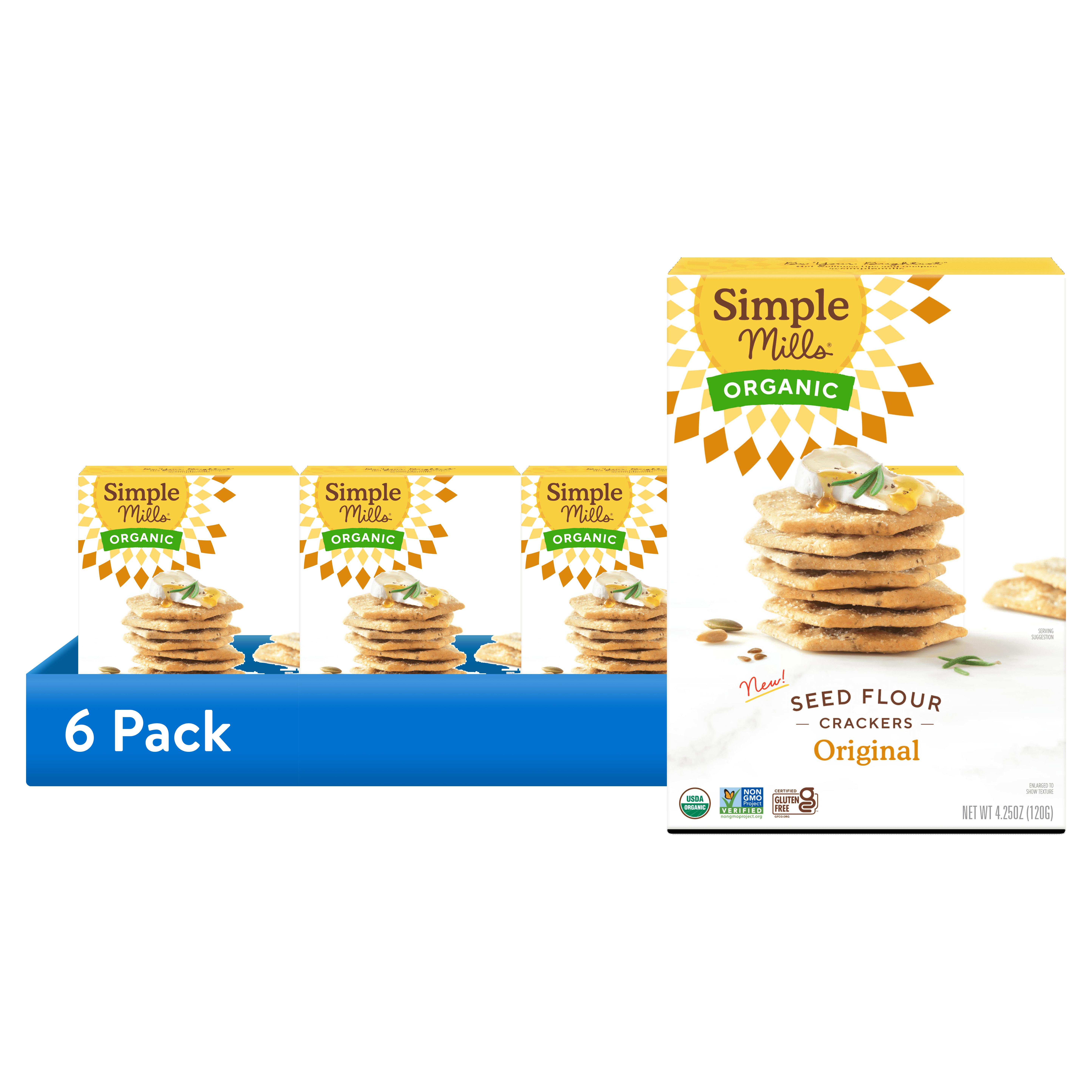 (6 pack) Simple Mills Organic Seed Flour Crackers, Original Sea Salt, Gluten-Free, 4.25 oz